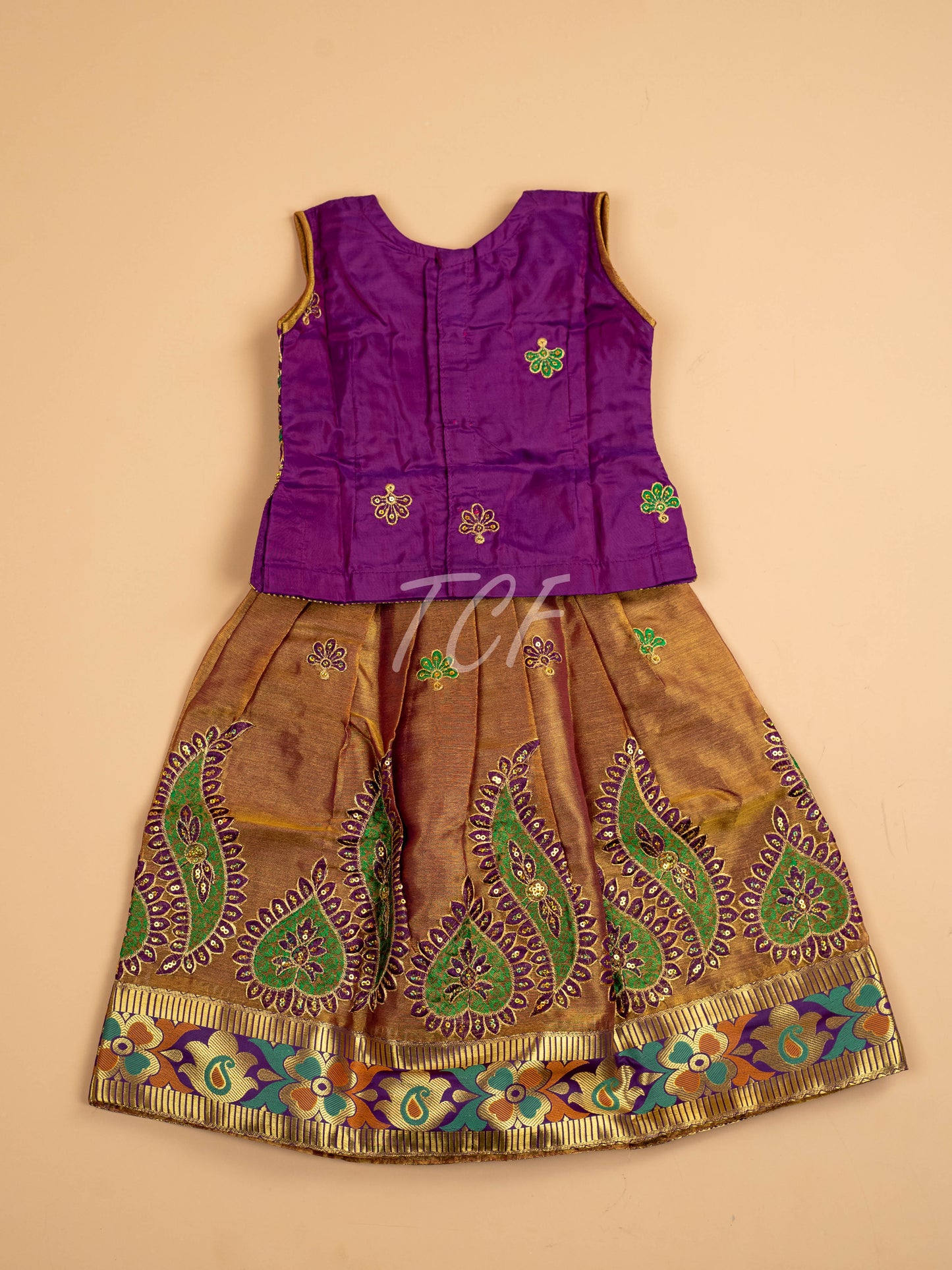 Purple - Embriodered Pavadai Sattai