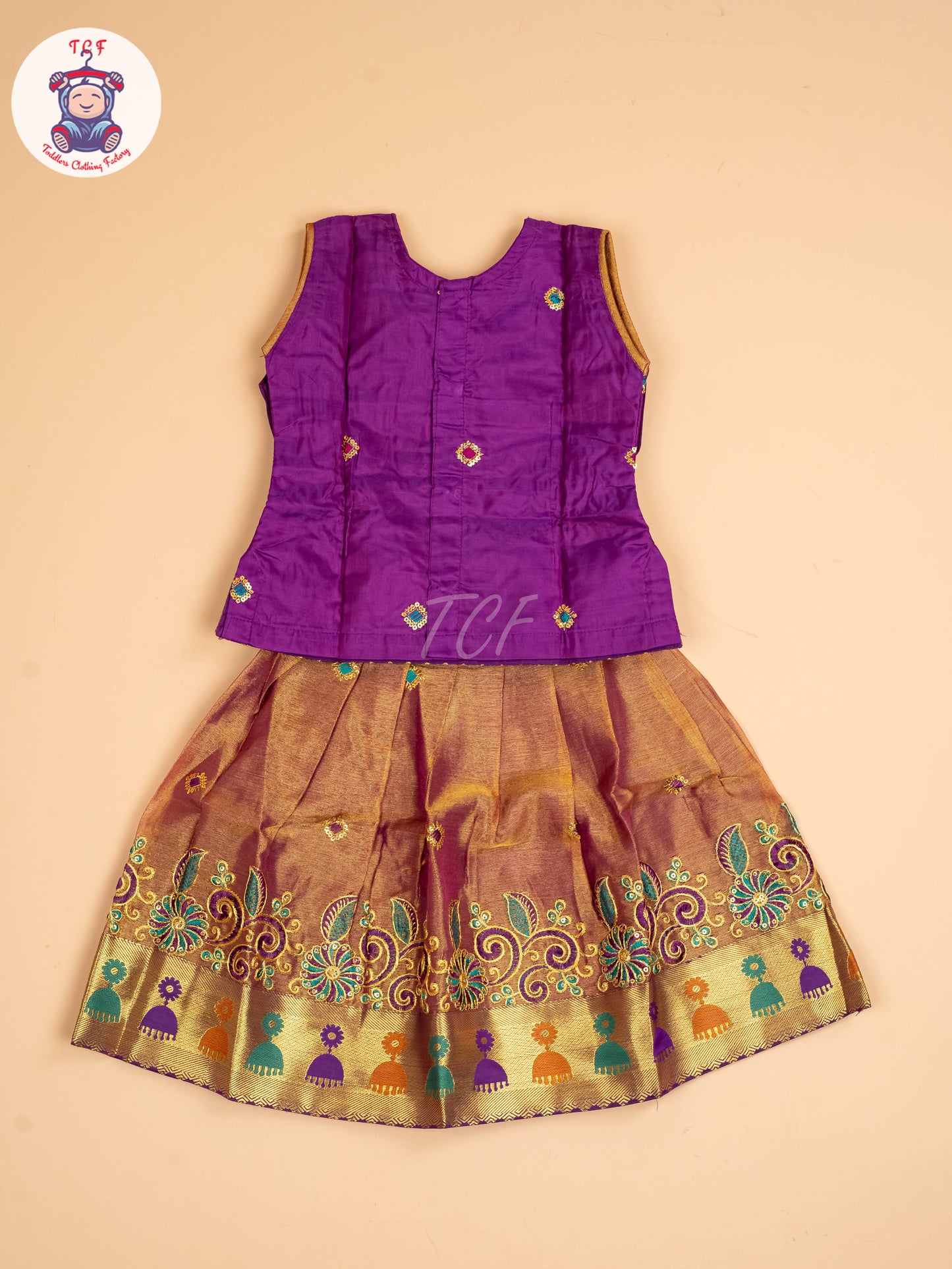 Purple - Embriodered Pavadai Sattai