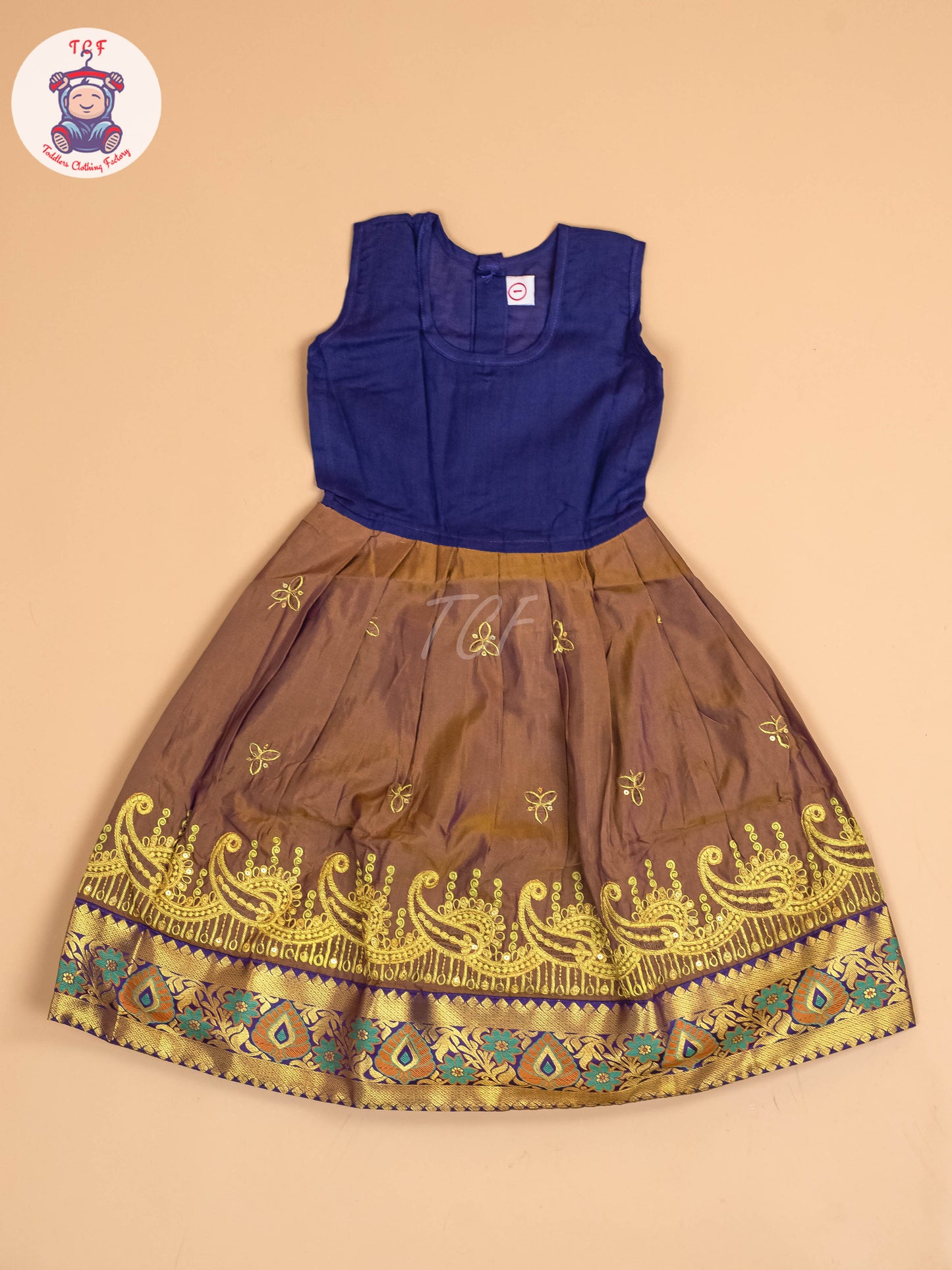 Green & Violet - Embriodered Pavadai Sattai