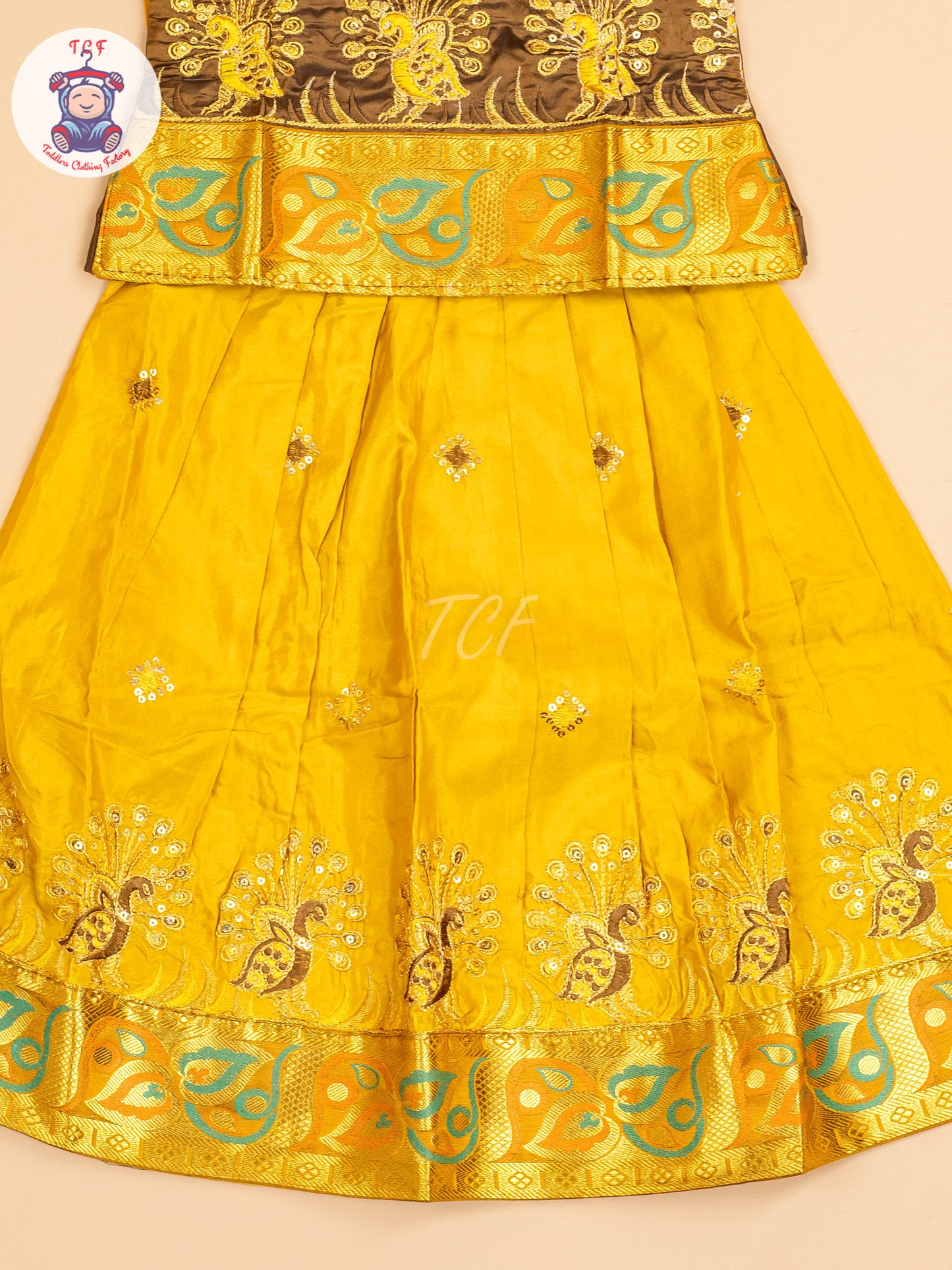 Brown & Mustard - Embriodered Pavadai Sattai