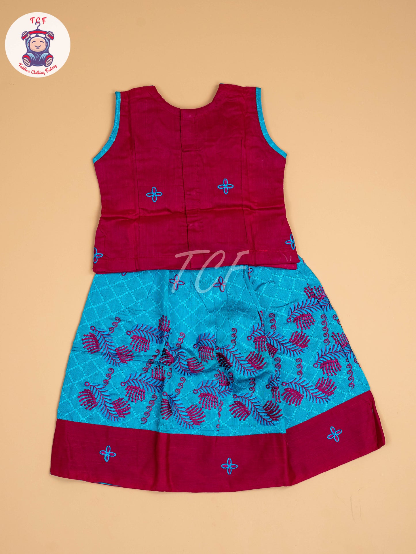 Pink & Sky Blue - Embriodered Pavadai Sattai