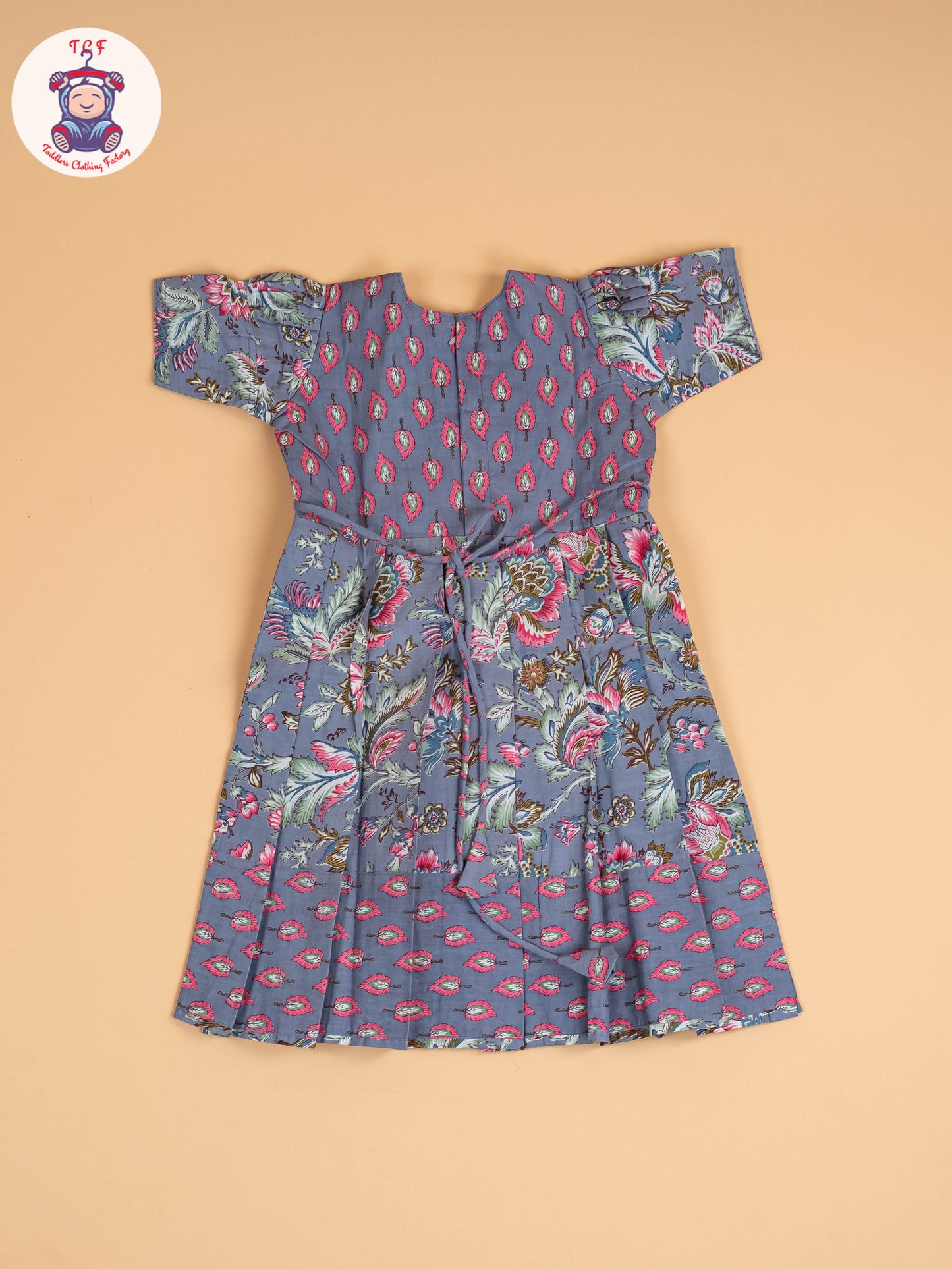 Grey & Pink Floral - Girls Readymade Long Frock