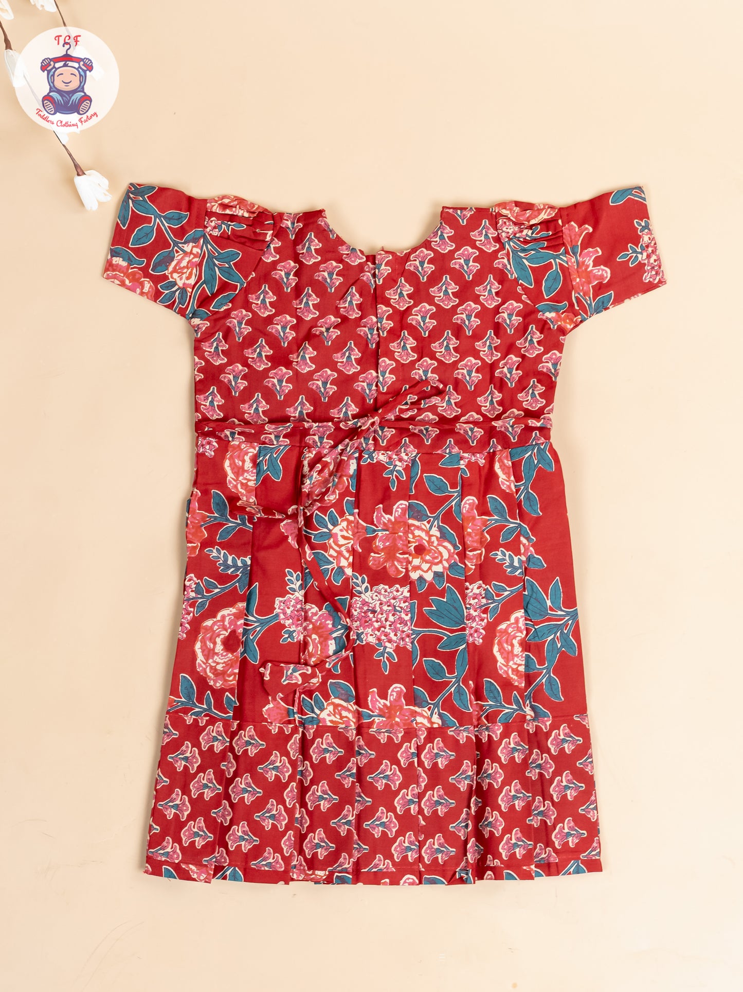 Maroon & Green Floral - Girls Readymade Cotton Long Frock