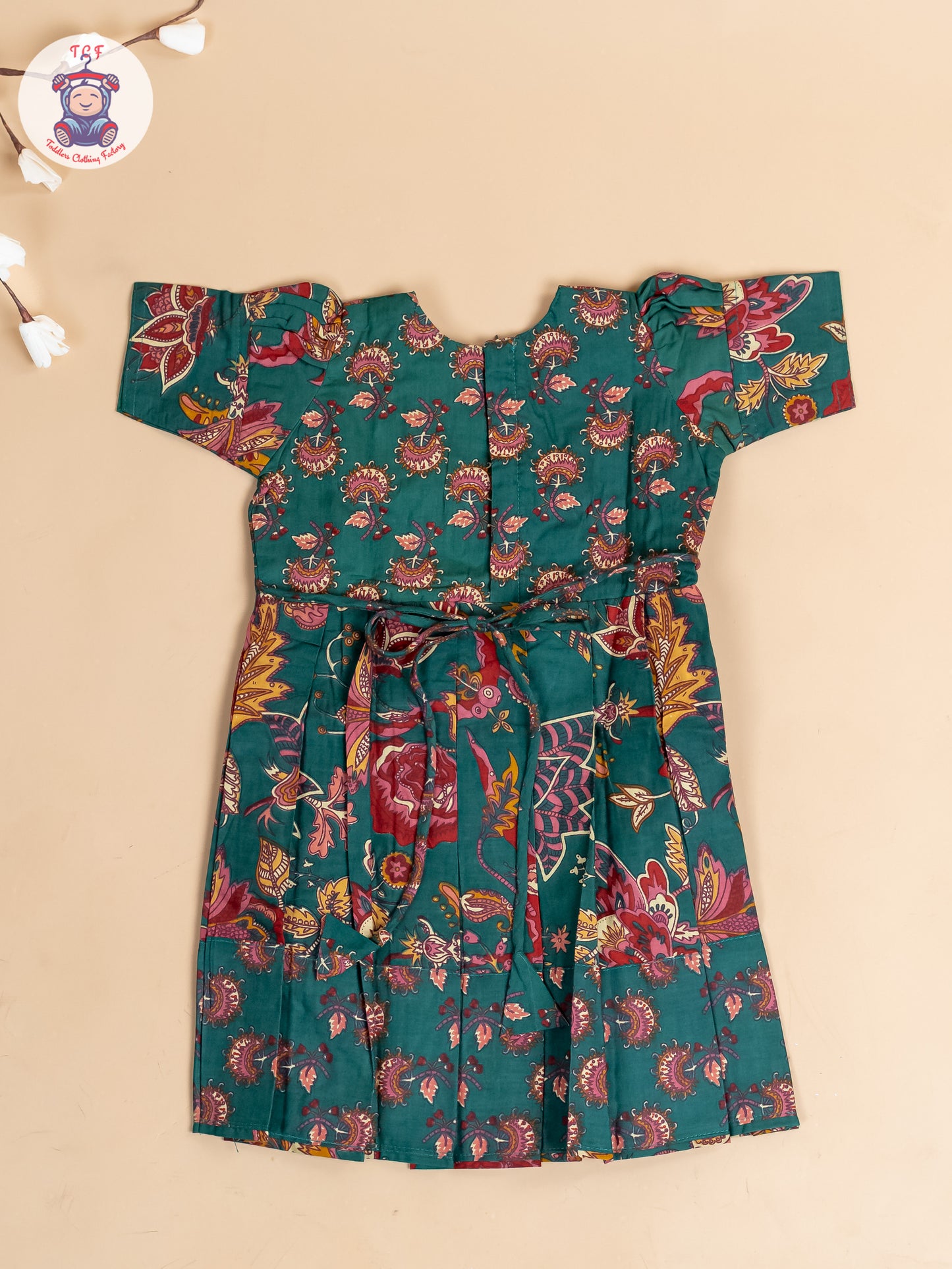 Green & Maroon Floral - Girls Readymade Cotton Long Frock