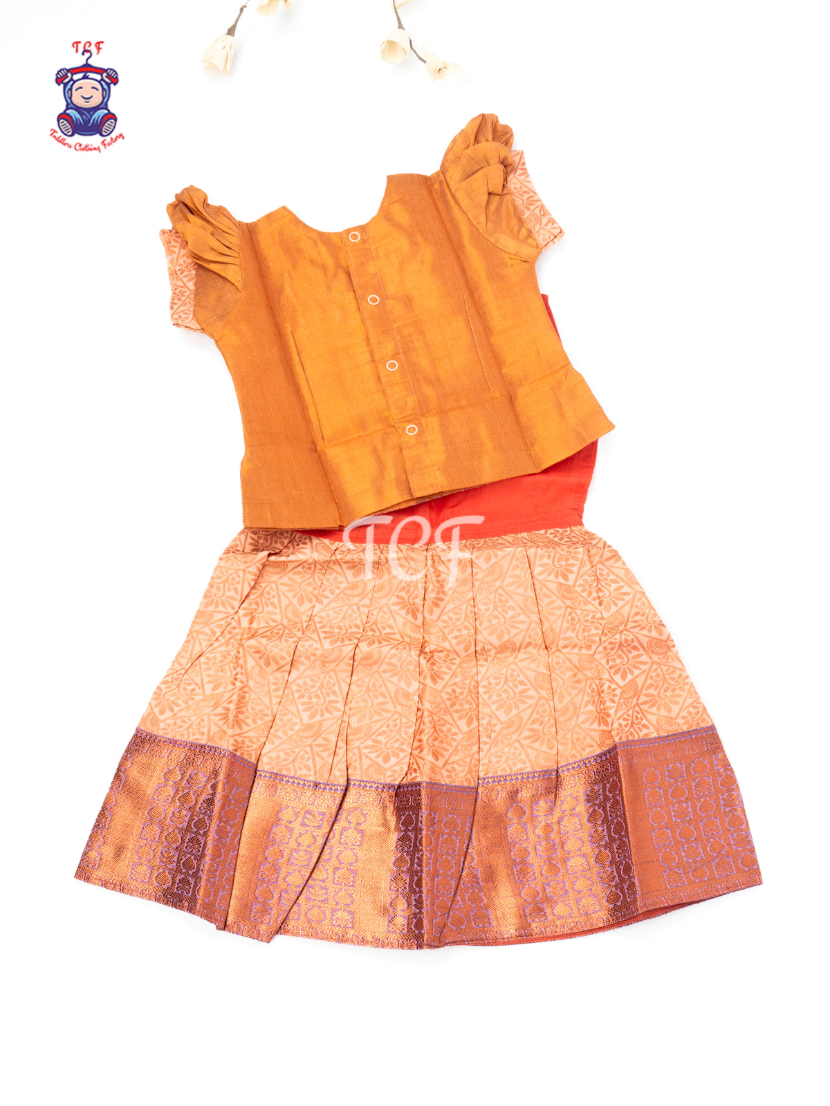 Peach & Gold - Baby Girls Readymade Pavadai Sattai