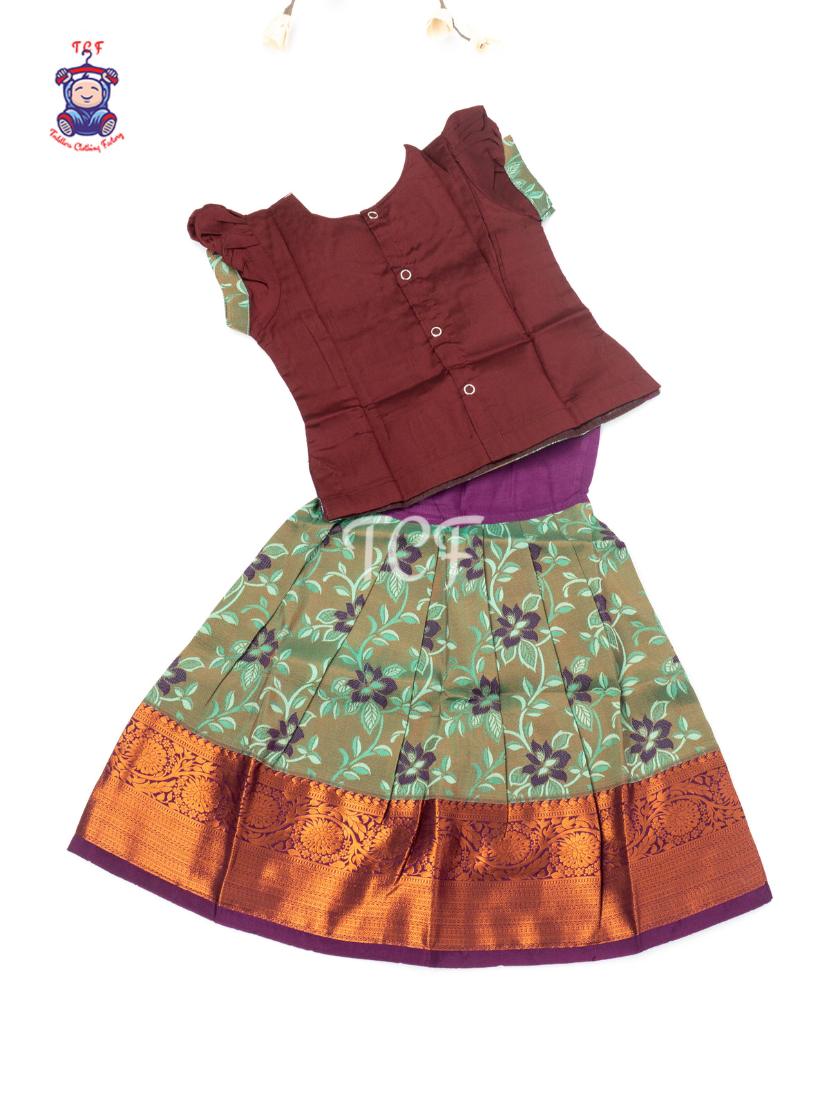 Maroon & Green - Girls Readymade Pavadai Sattai