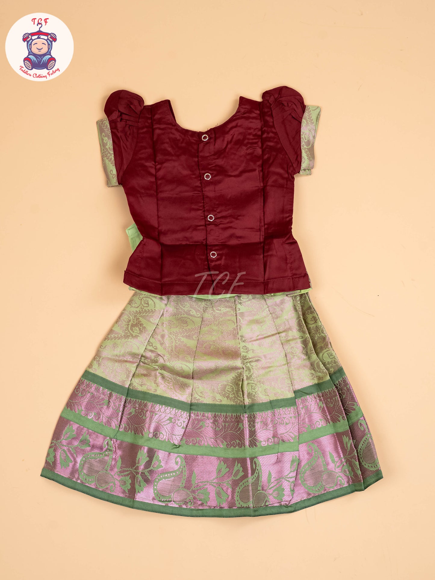 Maroon & Lite Green - Pavadai Sattai