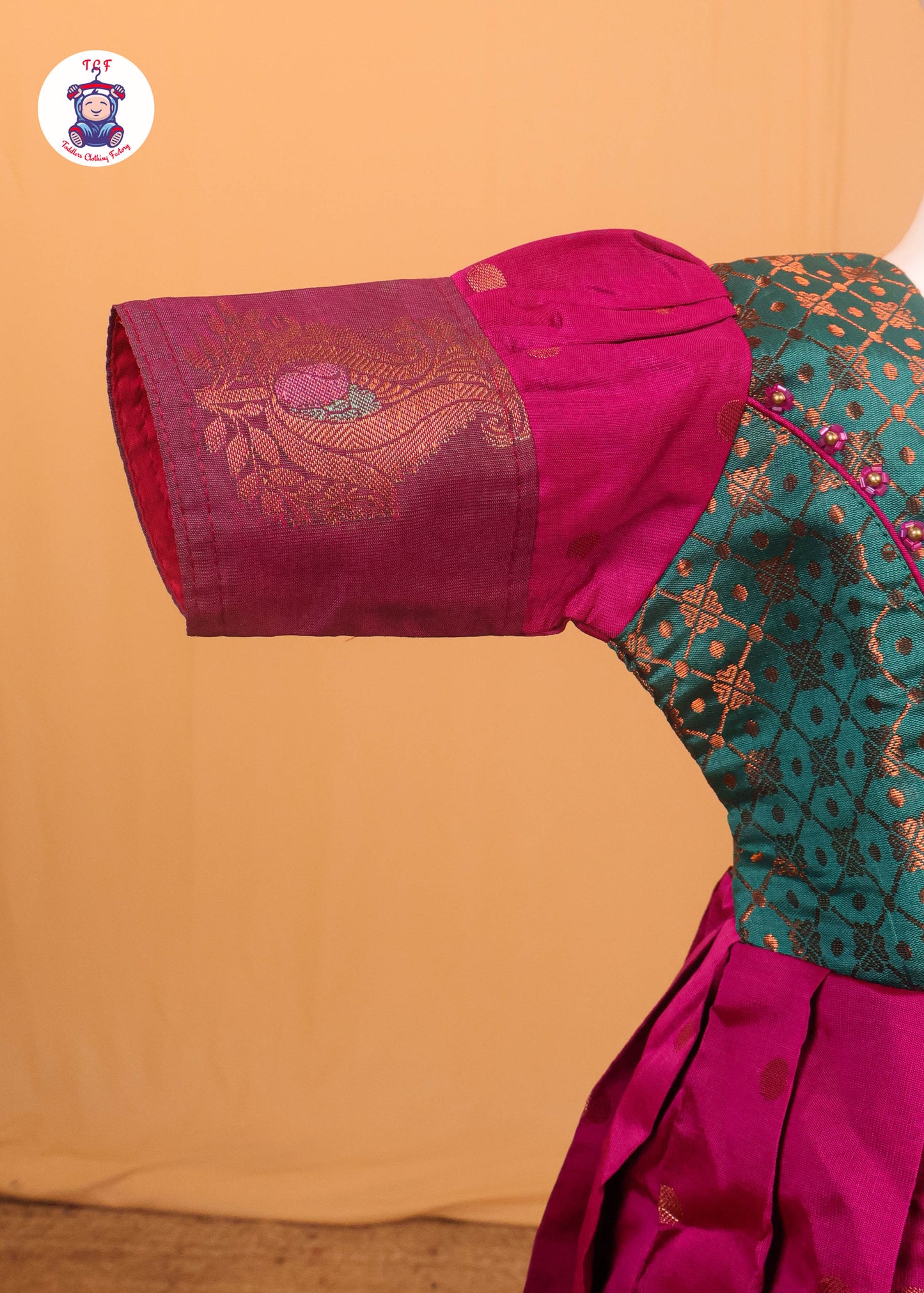 Peacock Green & Pink - Long Frock