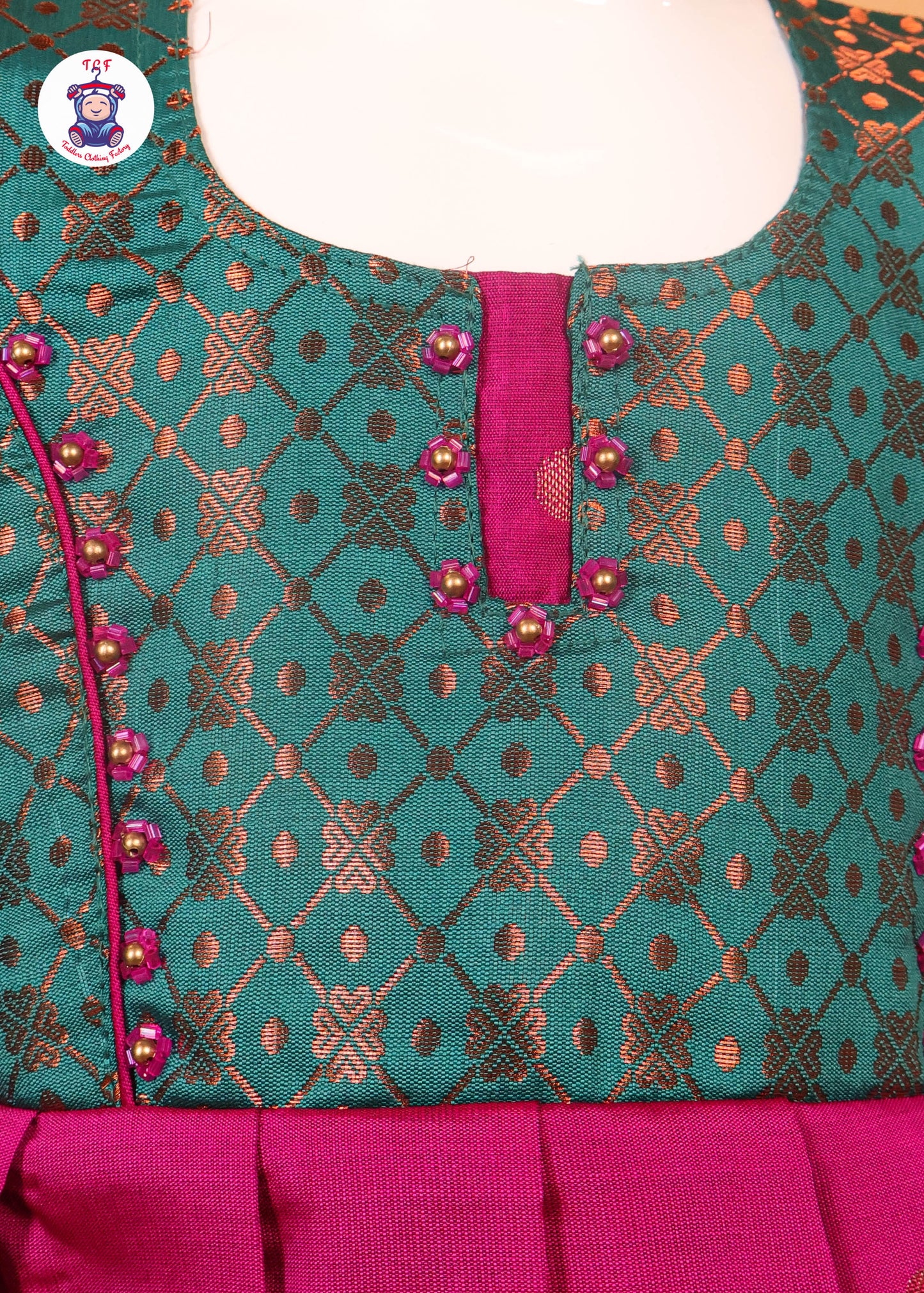 Peacock Green & Pink - Long Frock