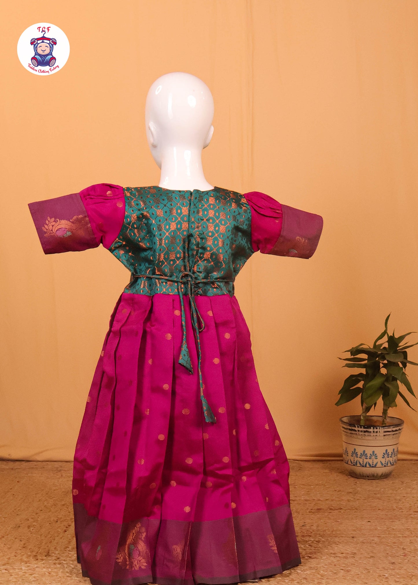 Peacock Green & Pink - Long Frock