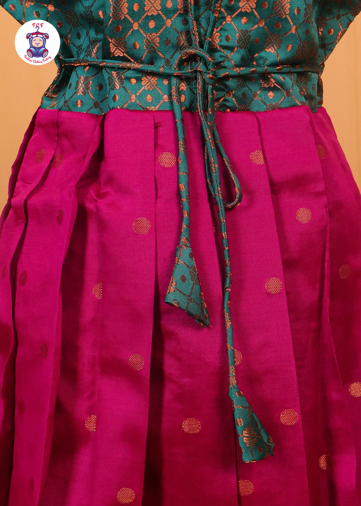 Peacock Green & Pink - Long Frock