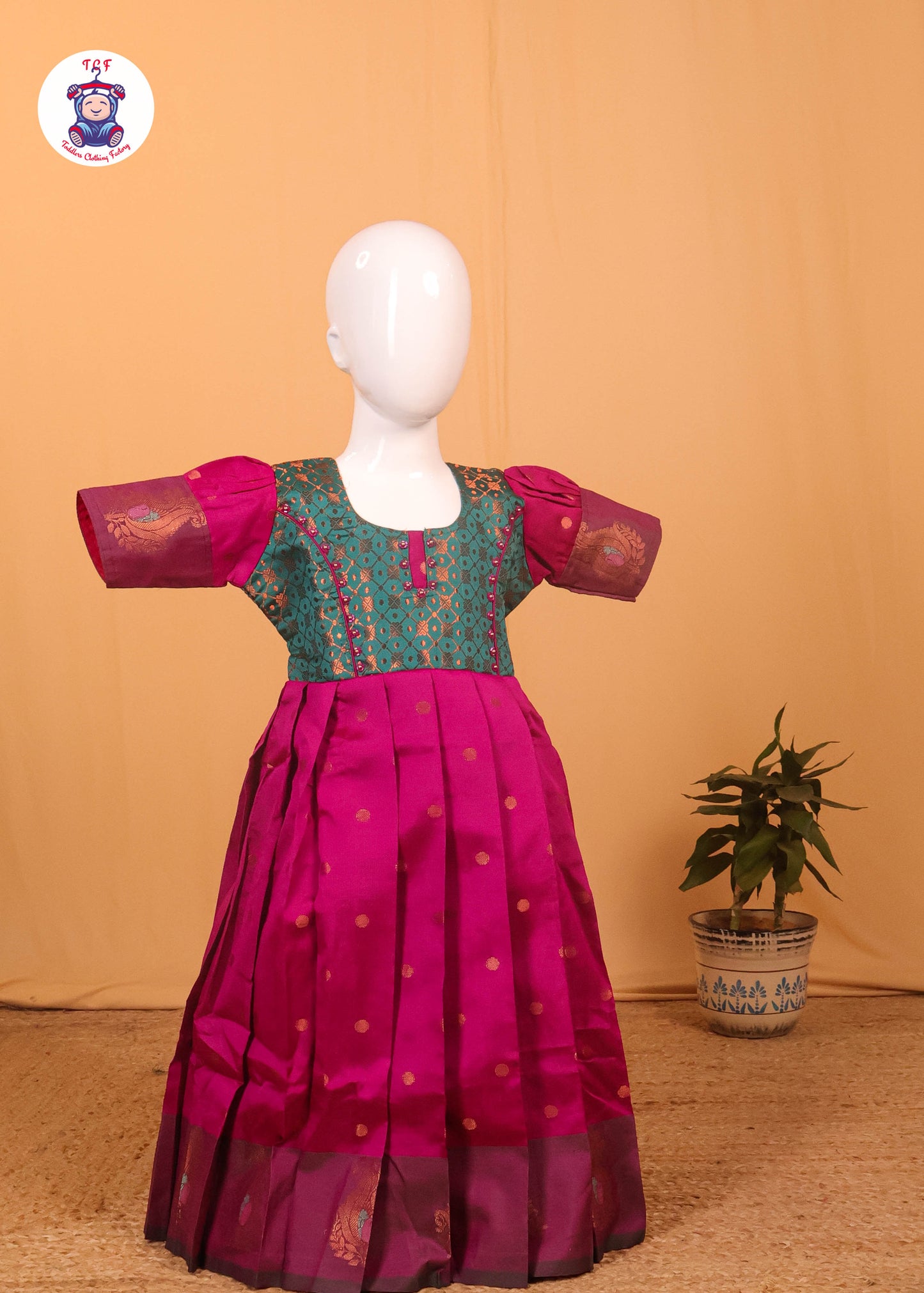 Peacock Green & Pink - Long Frock