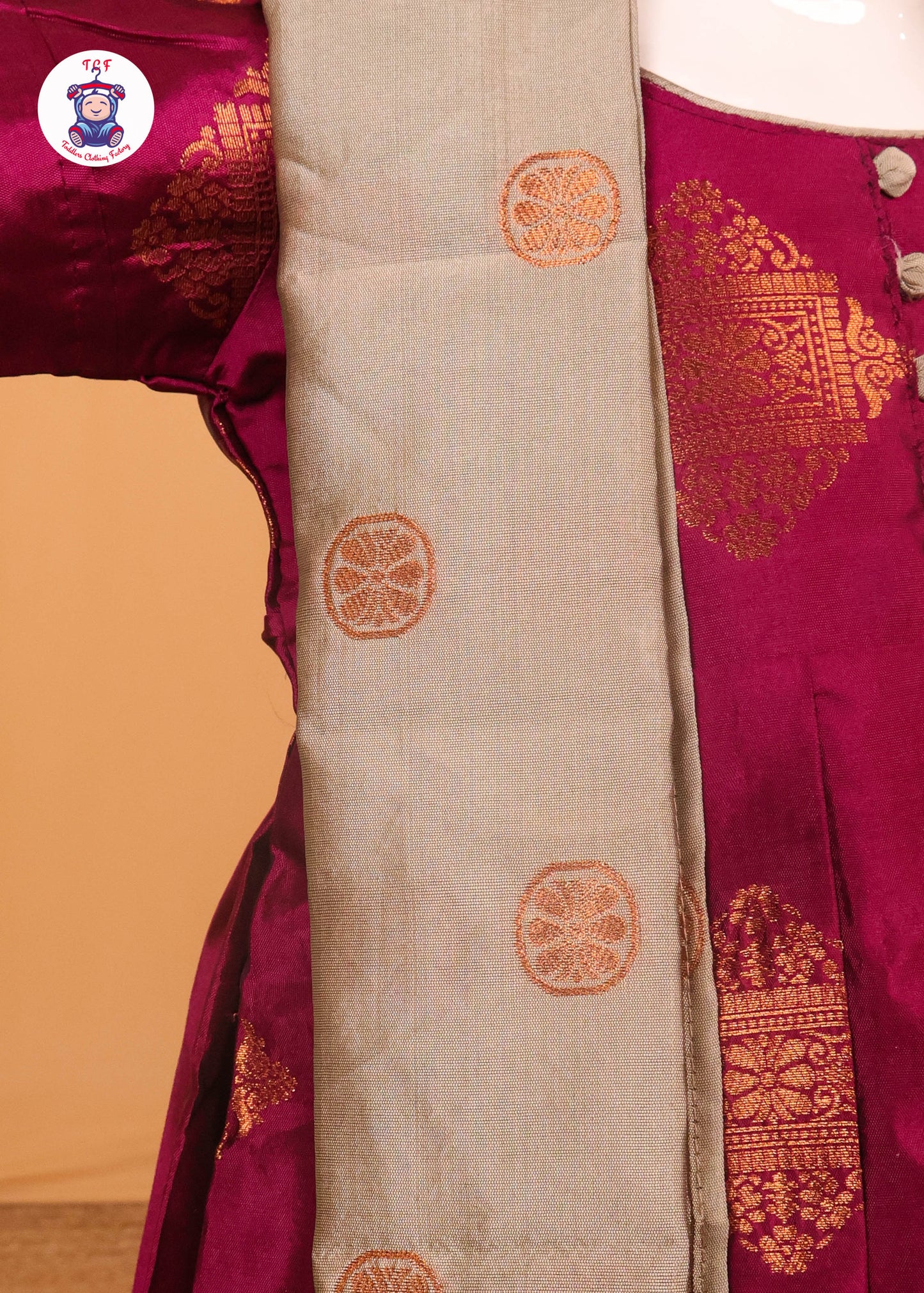 Rich Maroon & Grey - Long Frock with Printed Dupatta