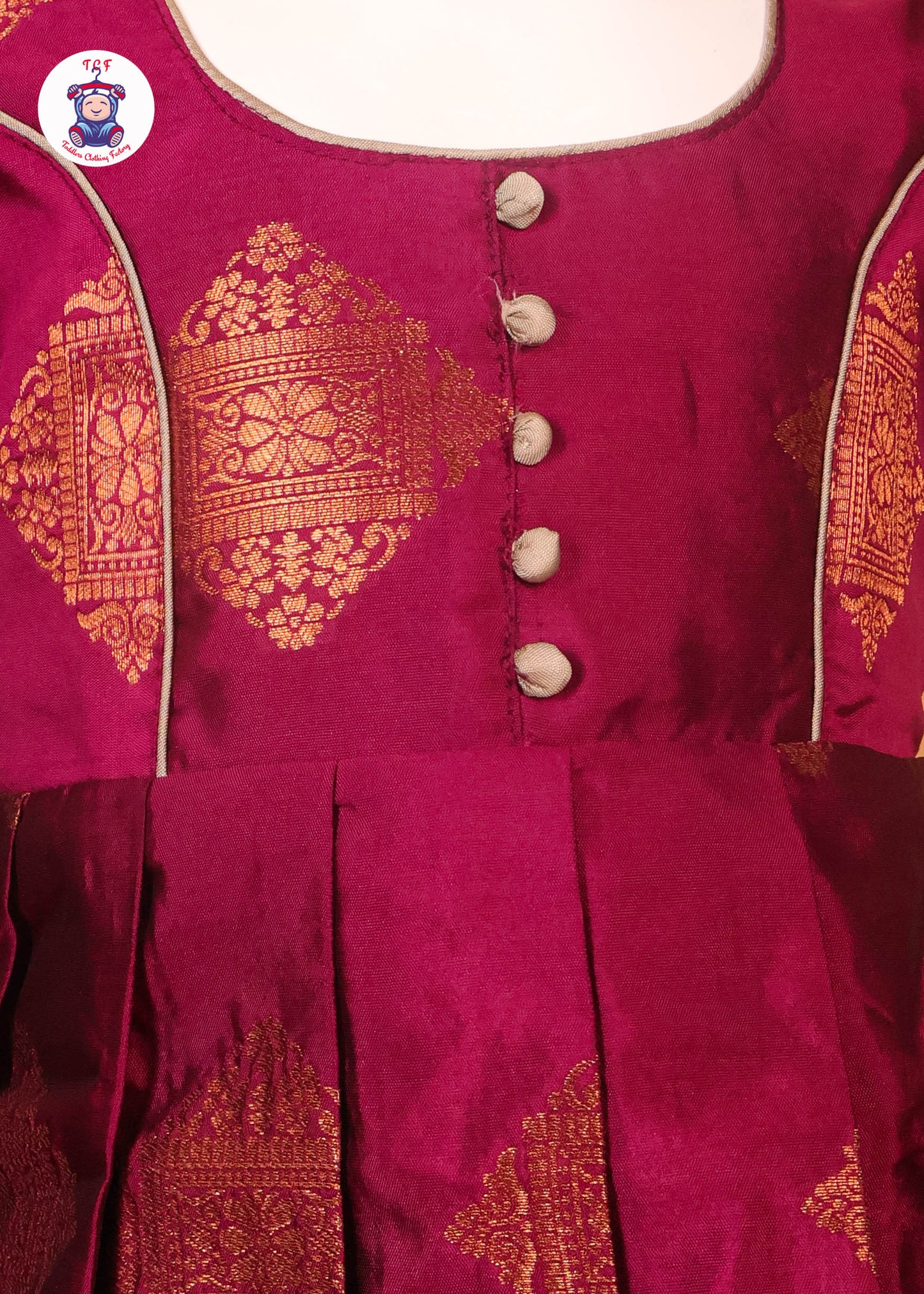 Rich Maroon & Grey - Long Frock with Printed Dupatta
