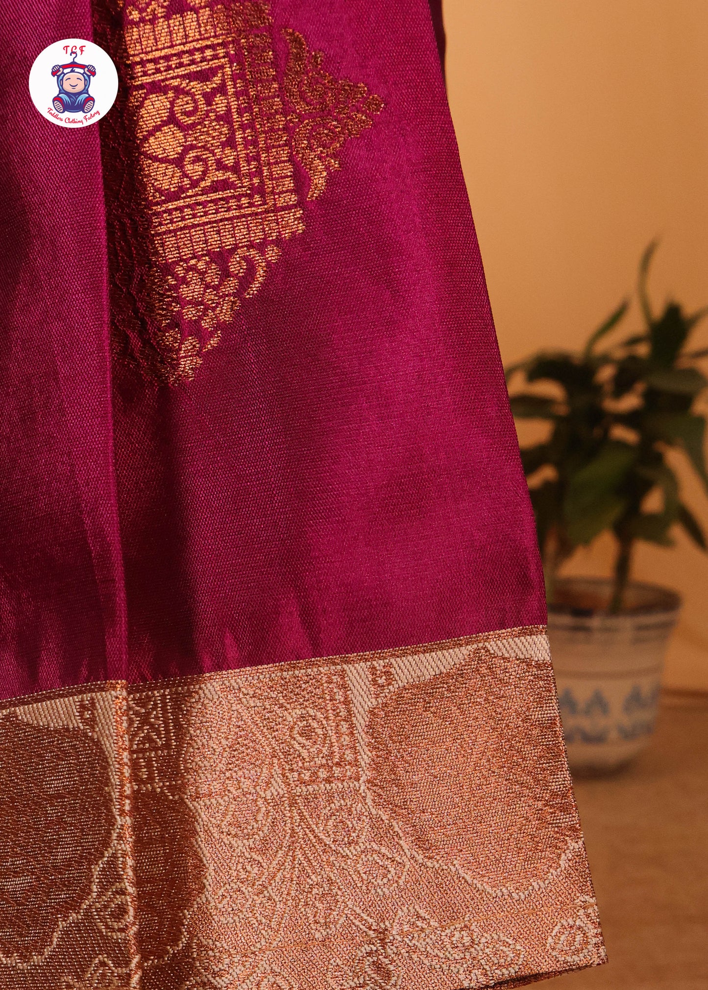 Rich Maroon & Grey - Long Frock with Printed Dupatta