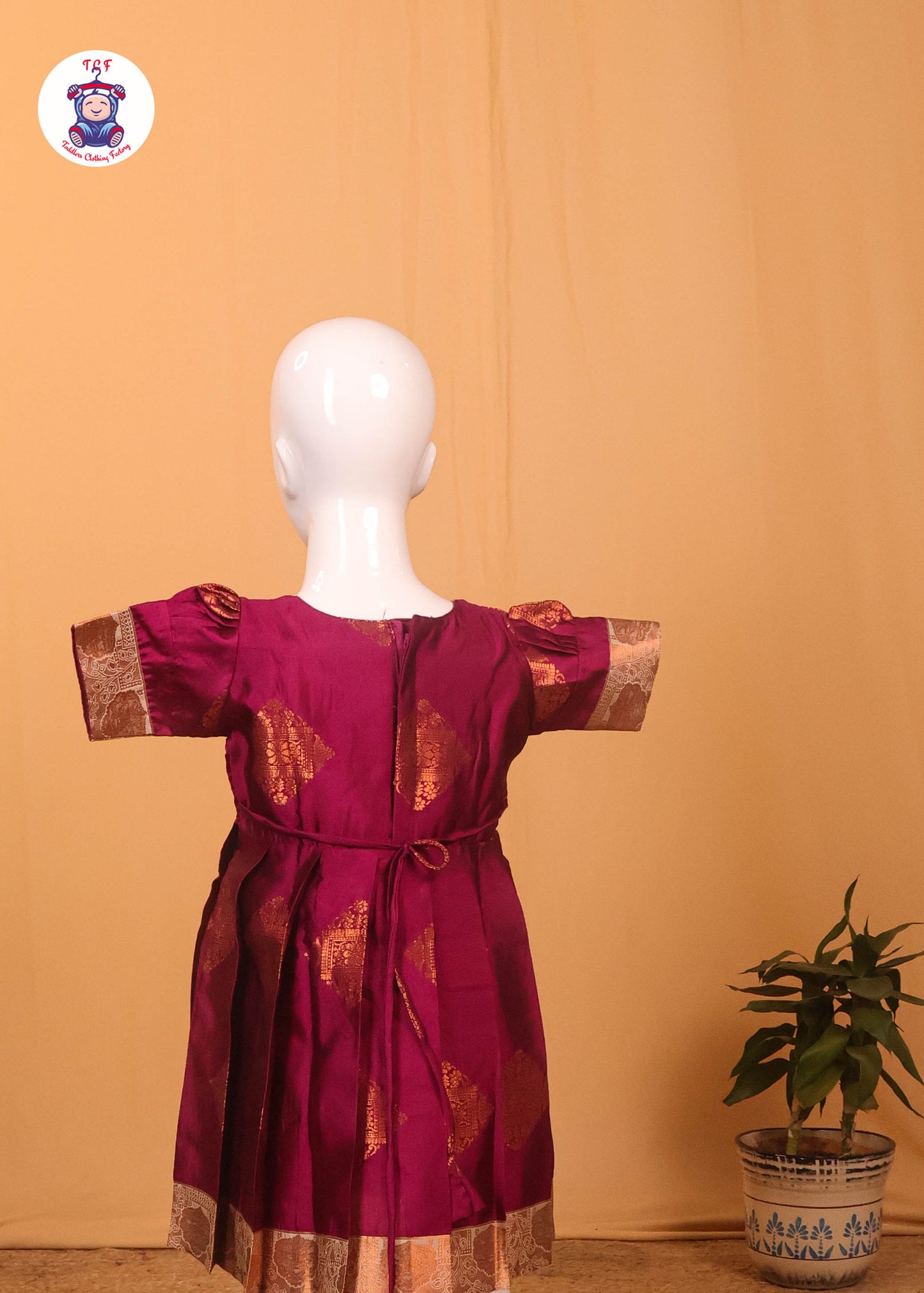 Rich Maroon & Grey - Long Frock with Printed Dupatta