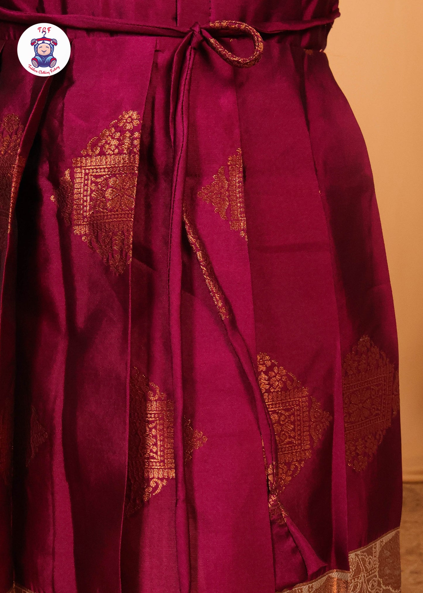 Rich Maroon & Grey - Long Frock with Printed Dupatta