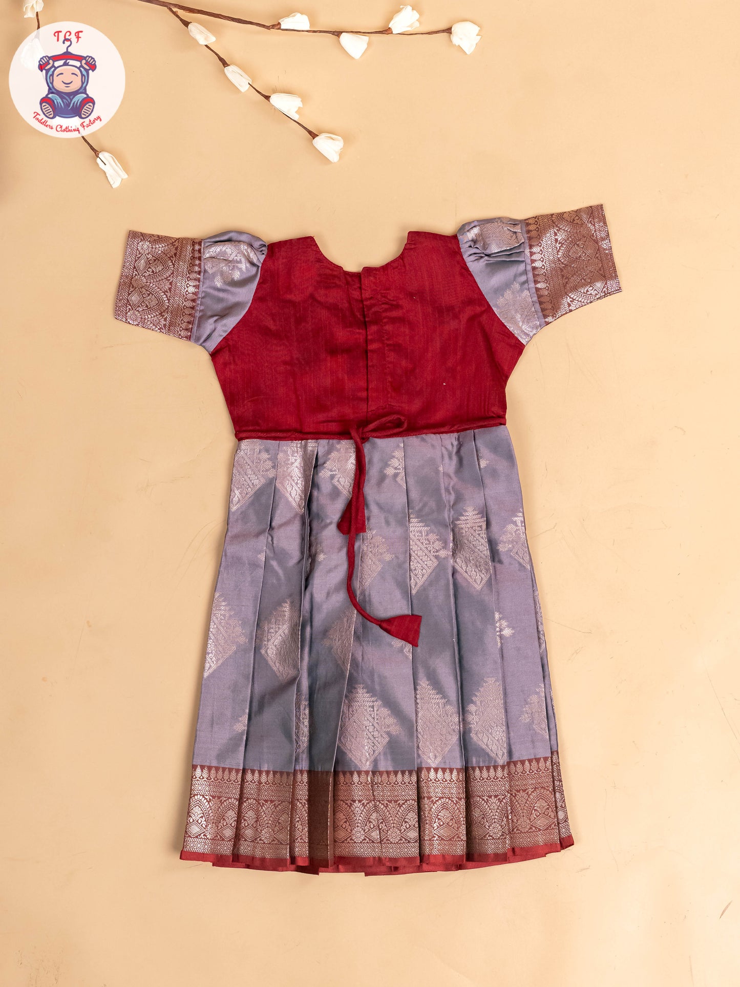 Maroon & Grey - Girls Readymade Long Frock