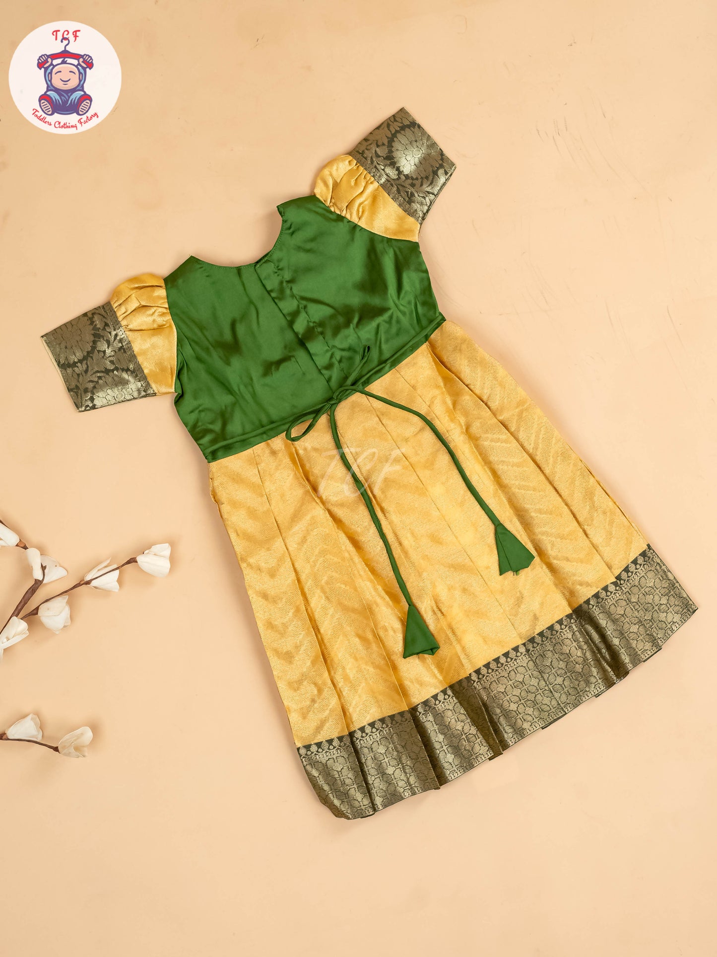 Light Green & Sandal - Girls Readymade Long Frock