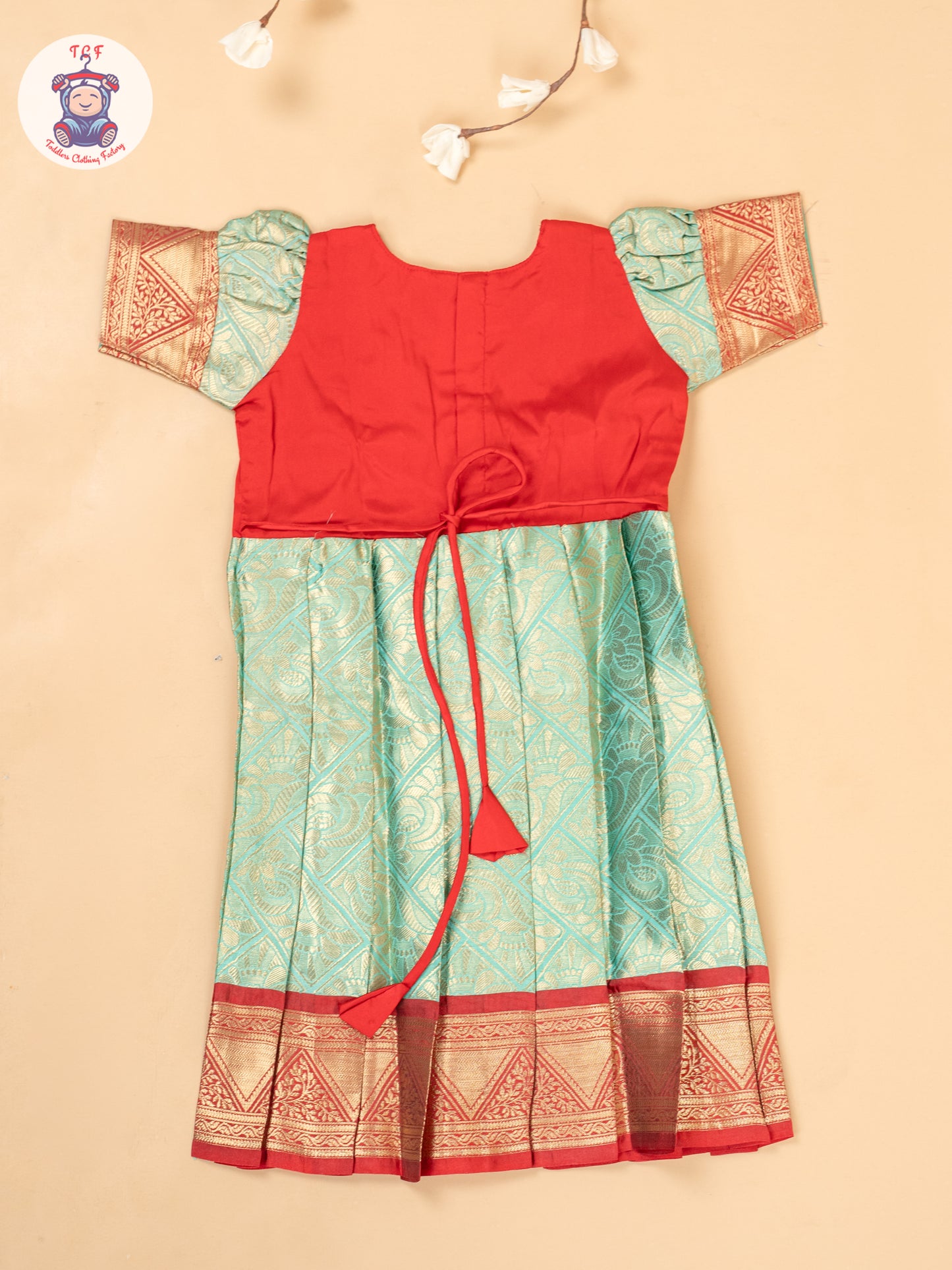 Red & Mint Green - Girls Readymade Long Frocks