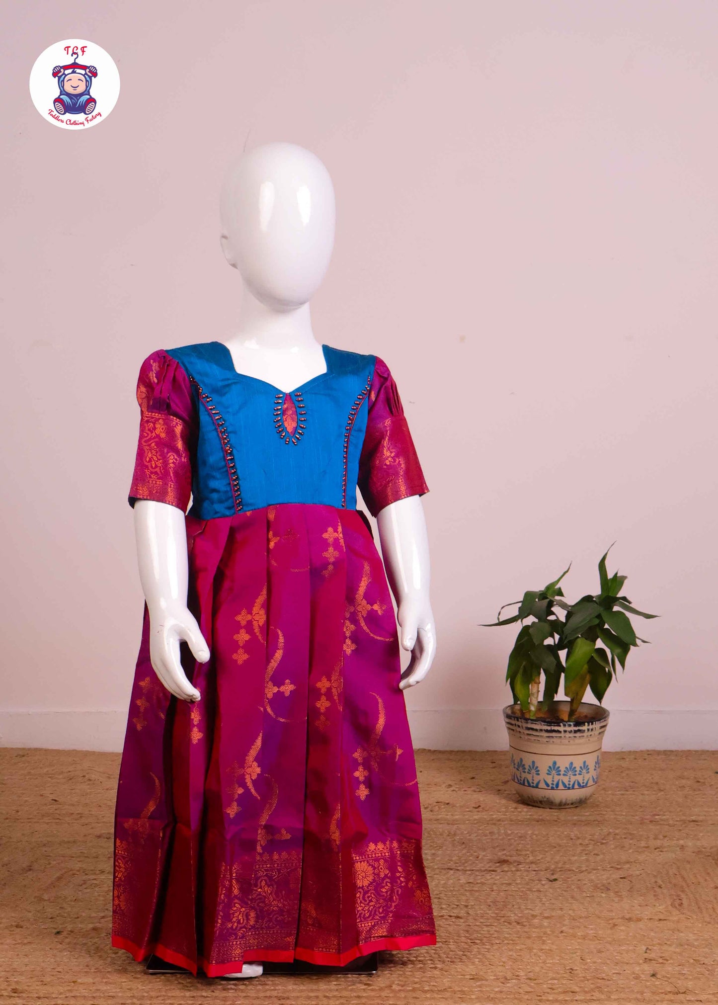 Sky Blue & Magenta - Long Frock