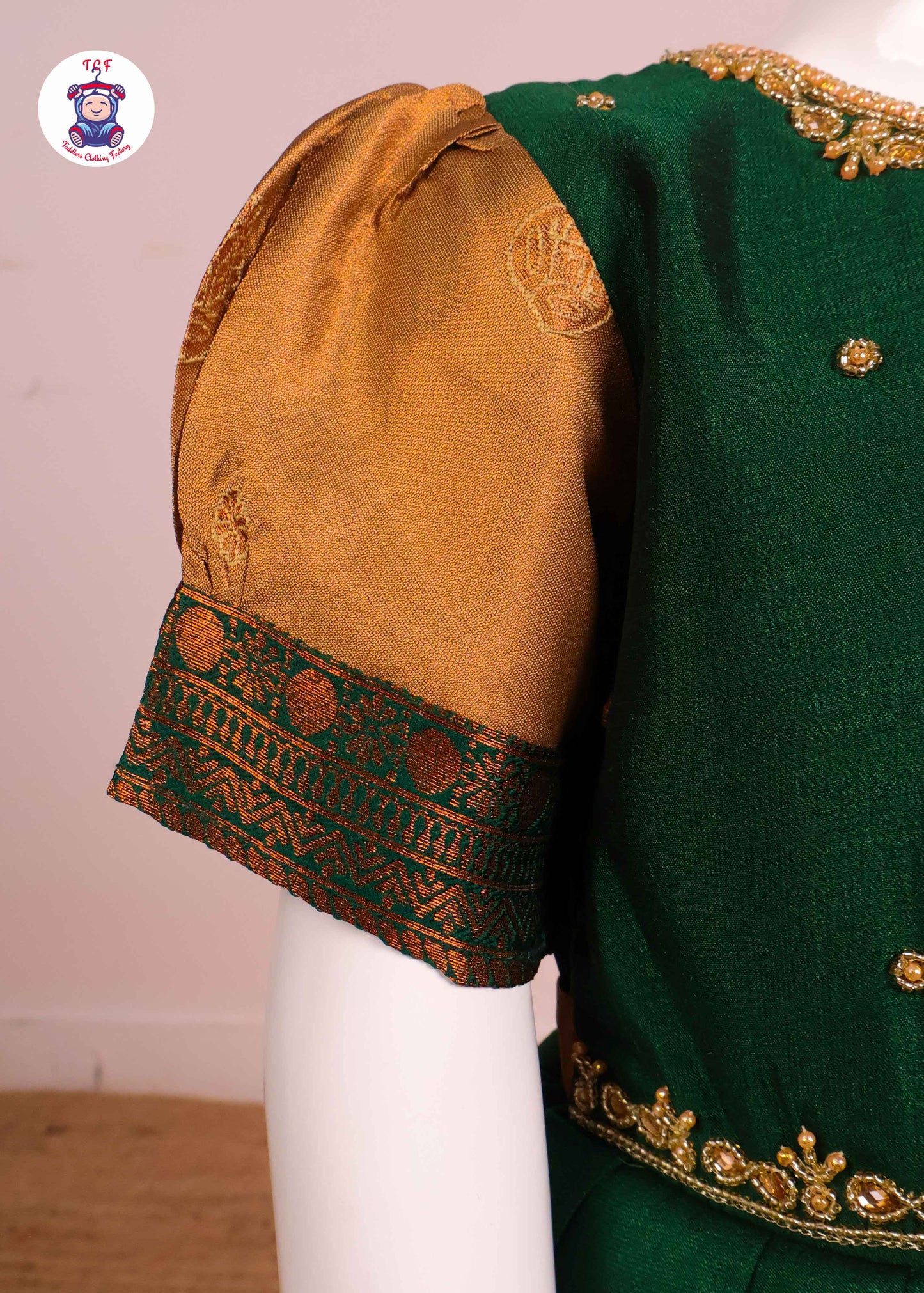 Green & Sandal - Kids Readymade Frock