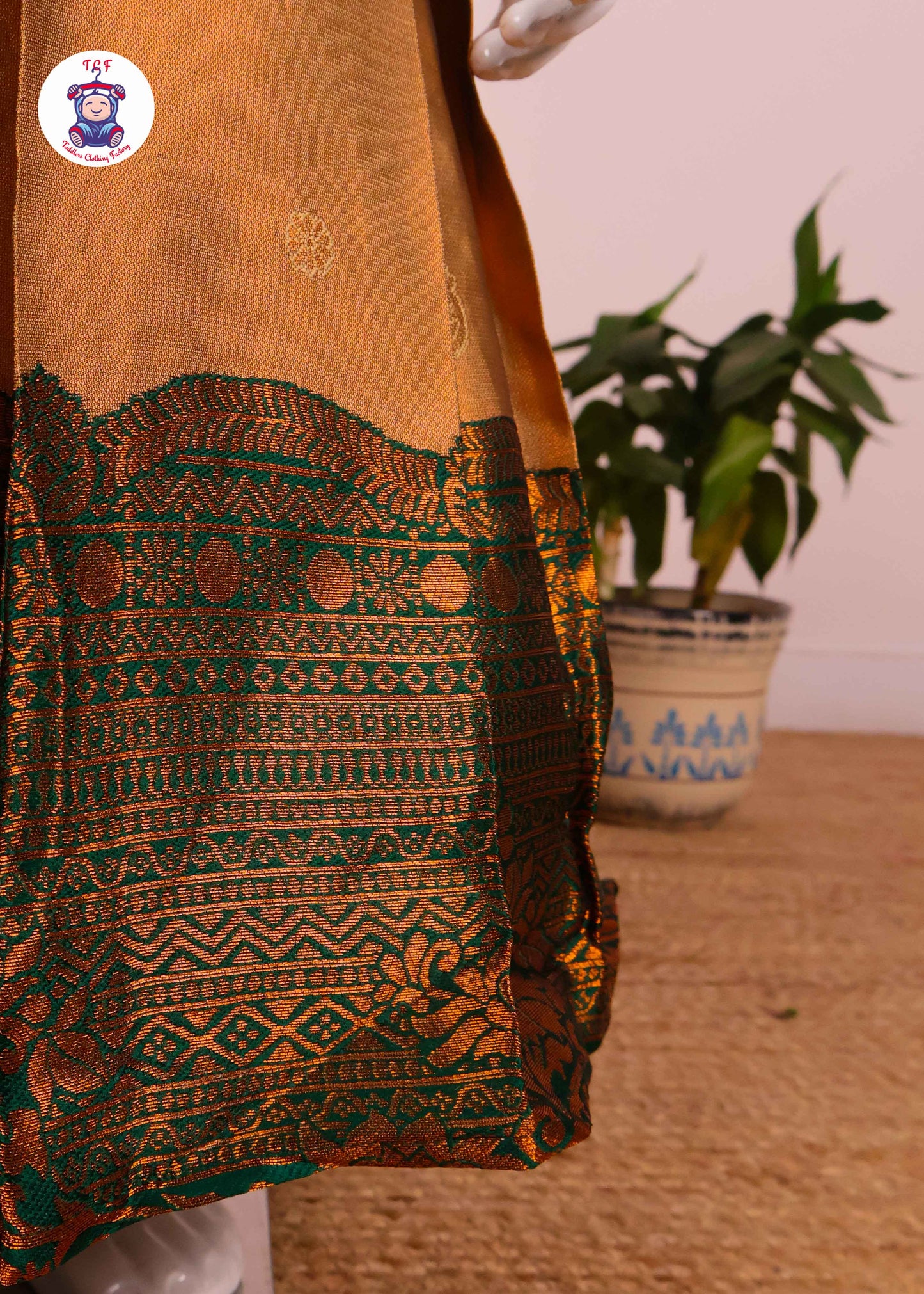 Green & Sandal - Kids Readymade Frock
