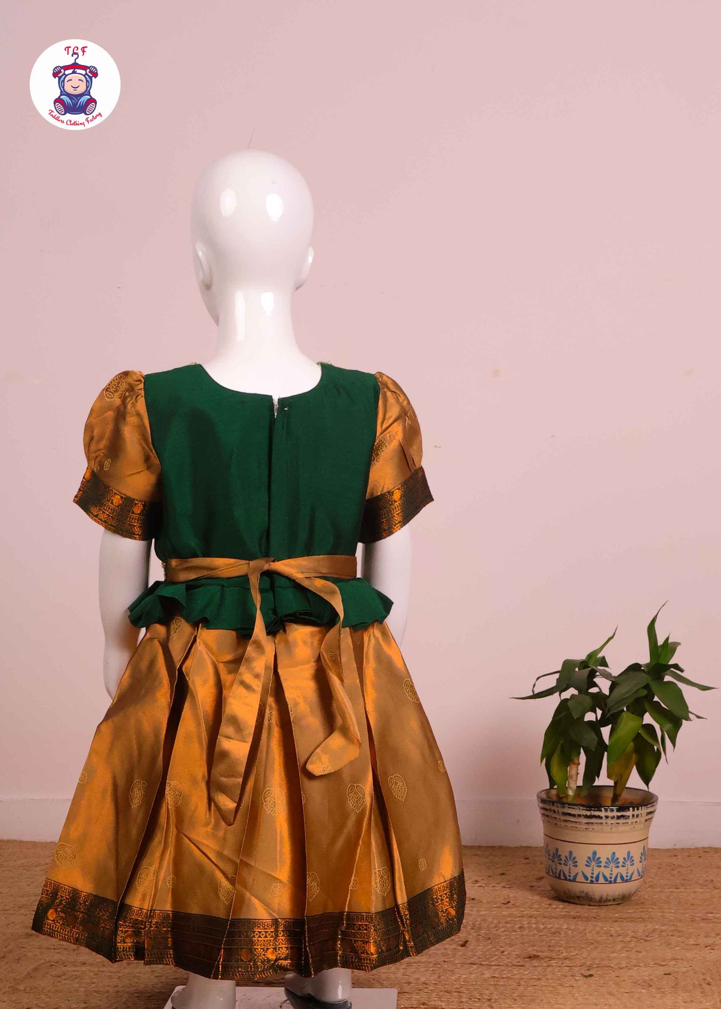 Green & Sandal - Kids Readymade Frock