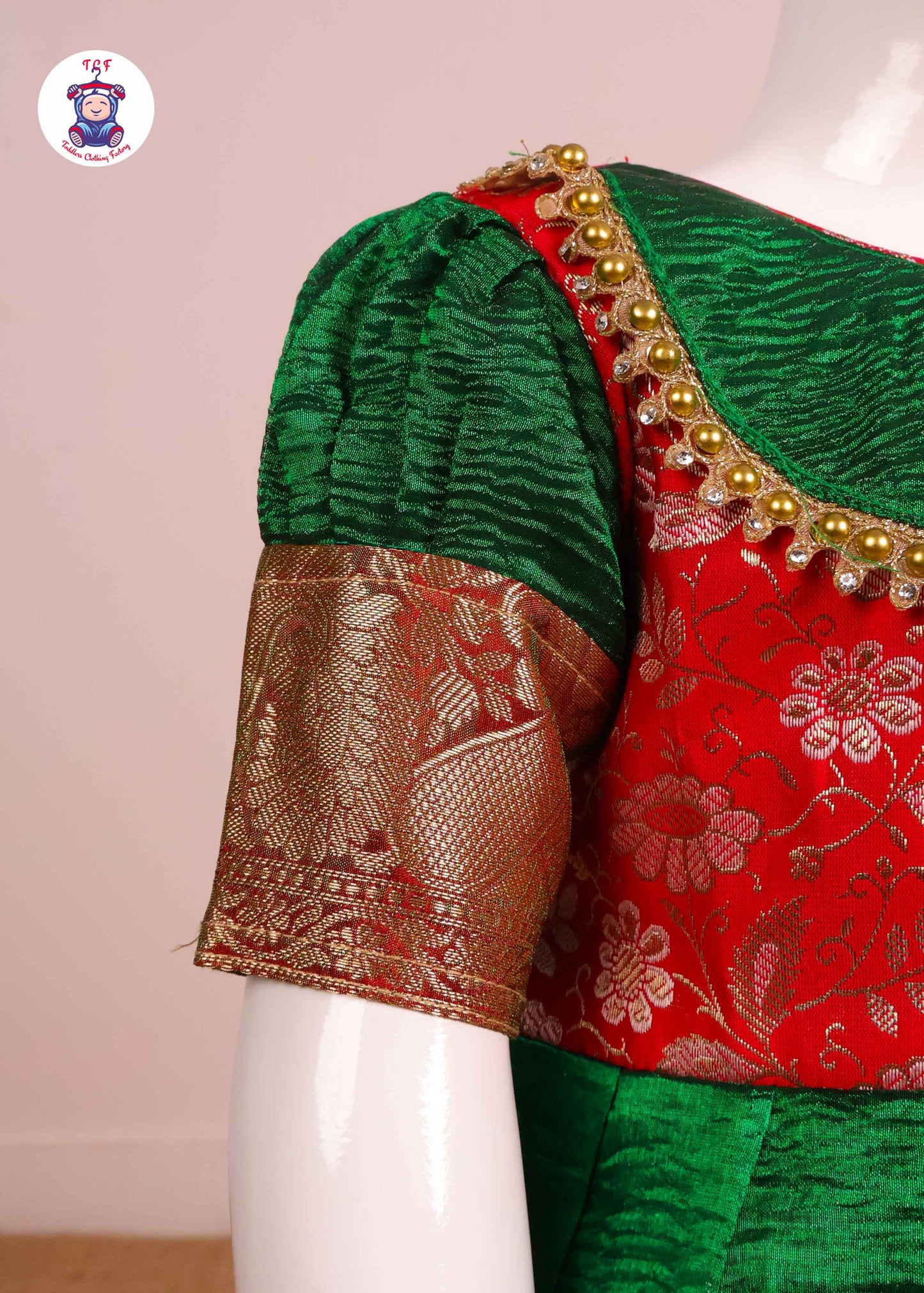 Dark Red & Shamrock Green - Long Frock