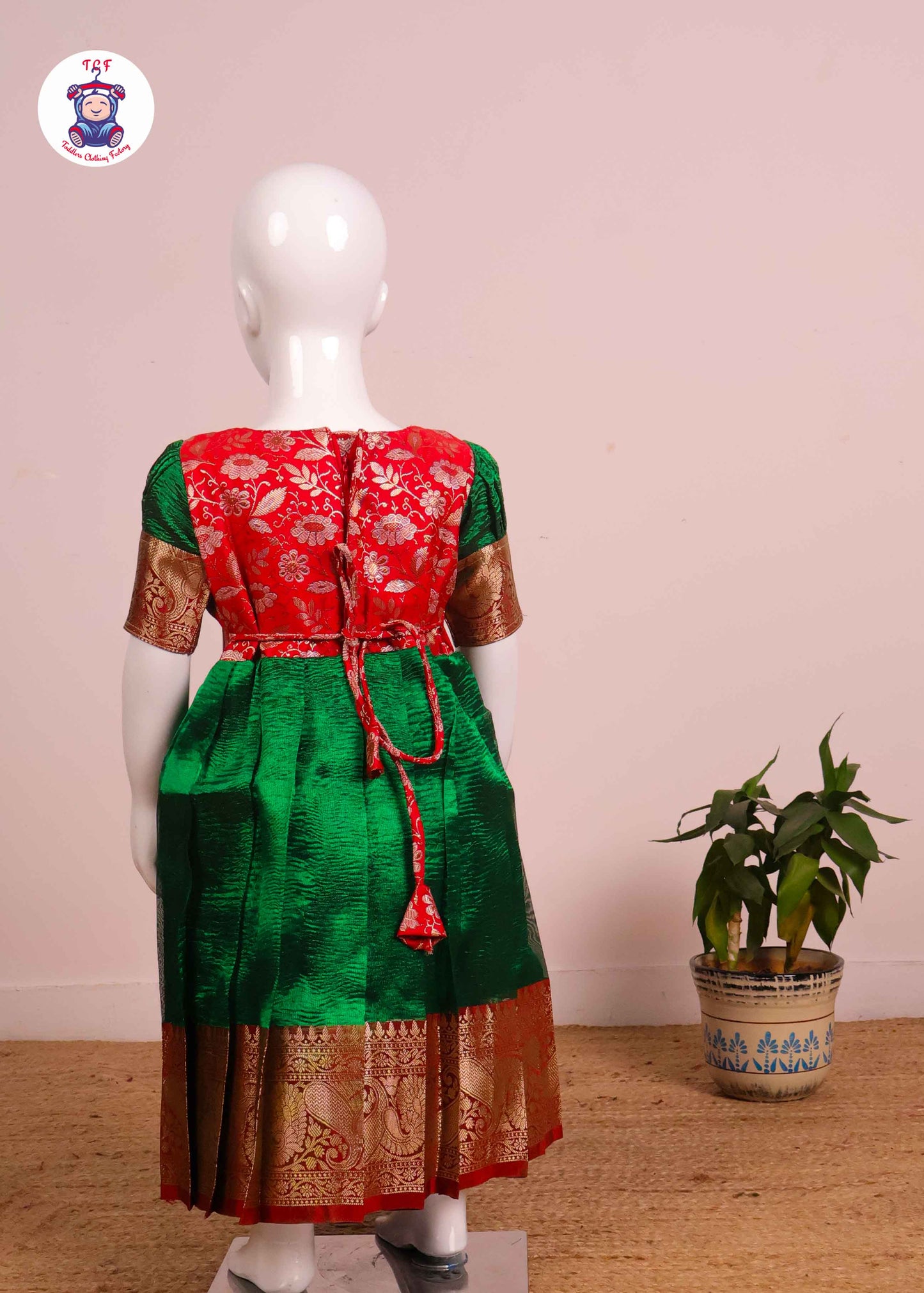 Dark Red & Shamrock Green - Long Frock