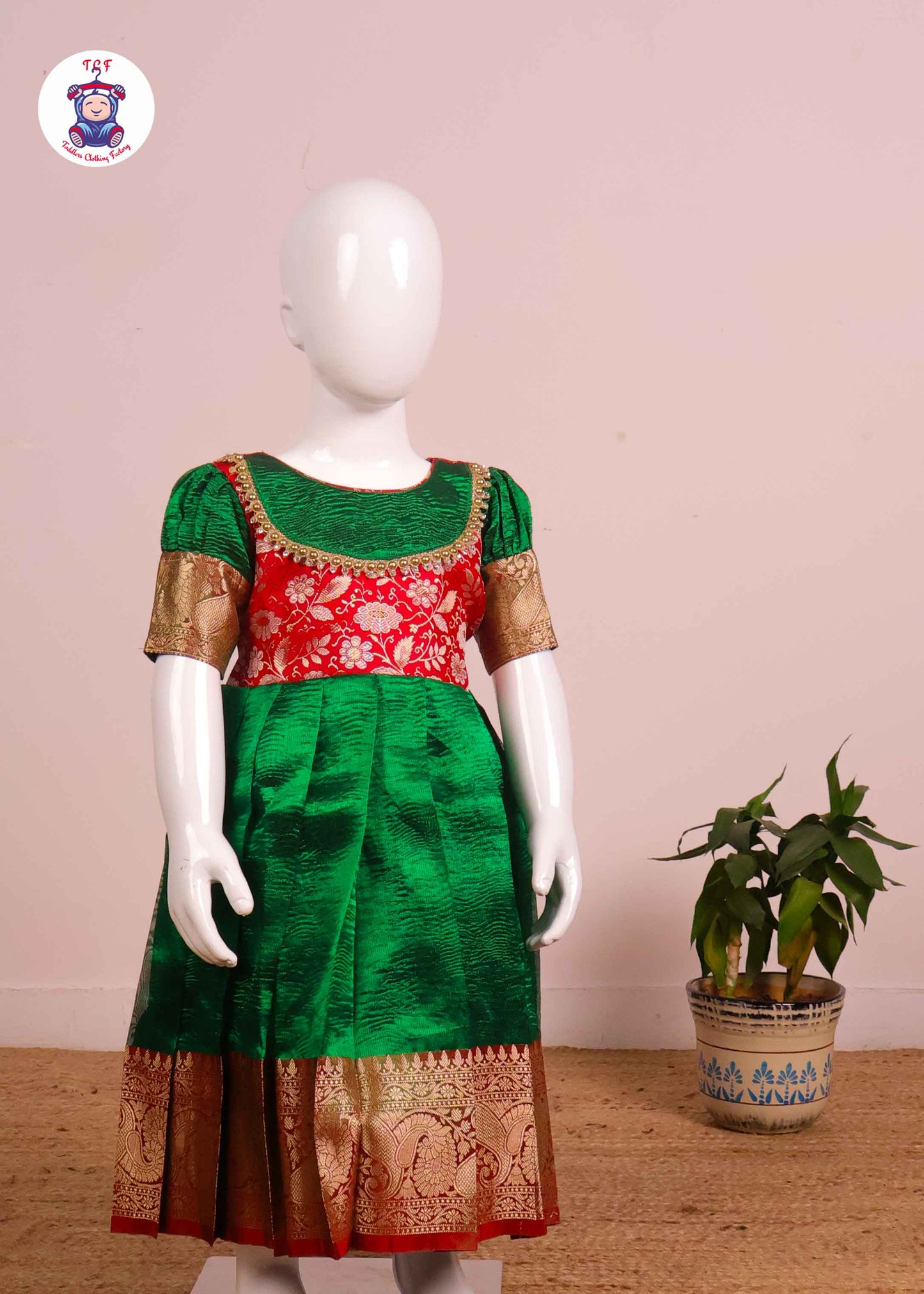 Dark Red & Shamrock Green - Long Frock