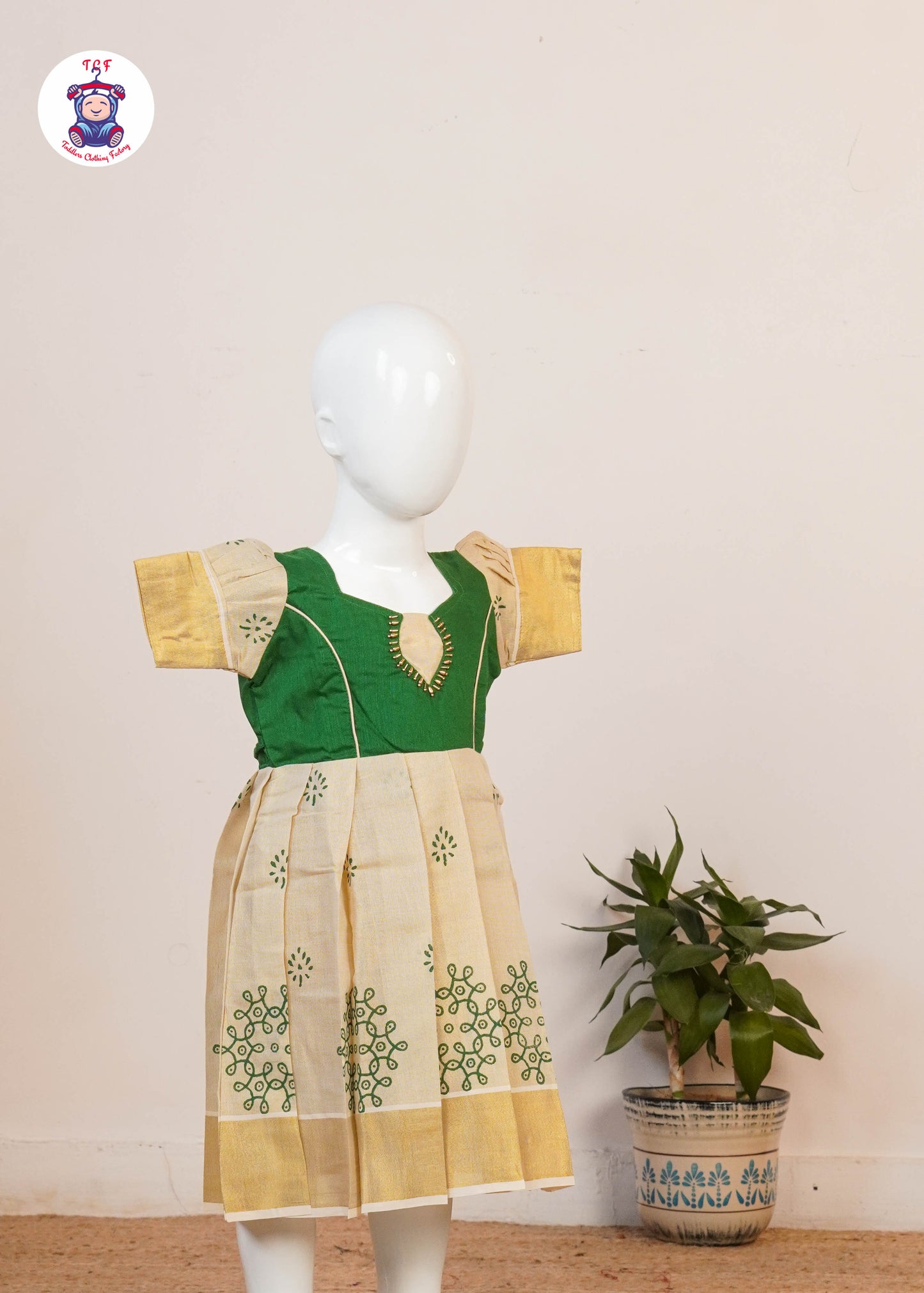 Emerald Green & Gold - Long Frock