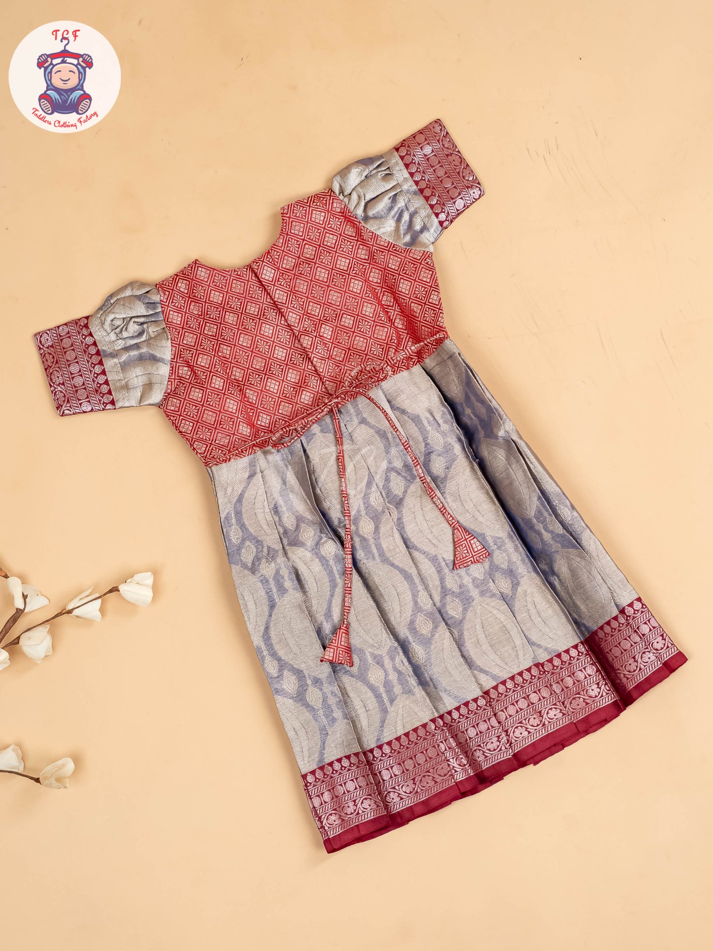 Red & Light Lavender - Girls Readymade Long Frock
