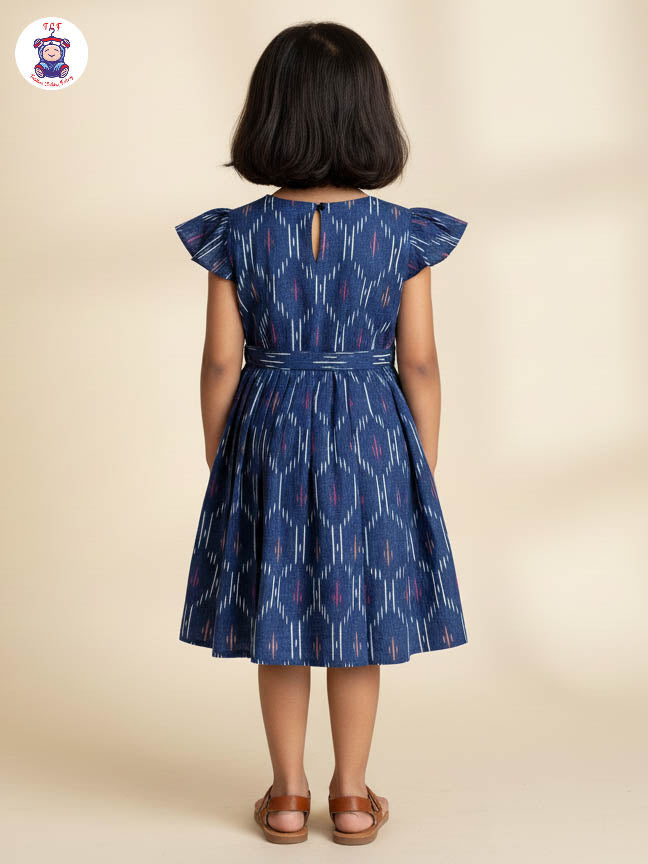 Navy Blue - Girls Readymade Ikat Frock