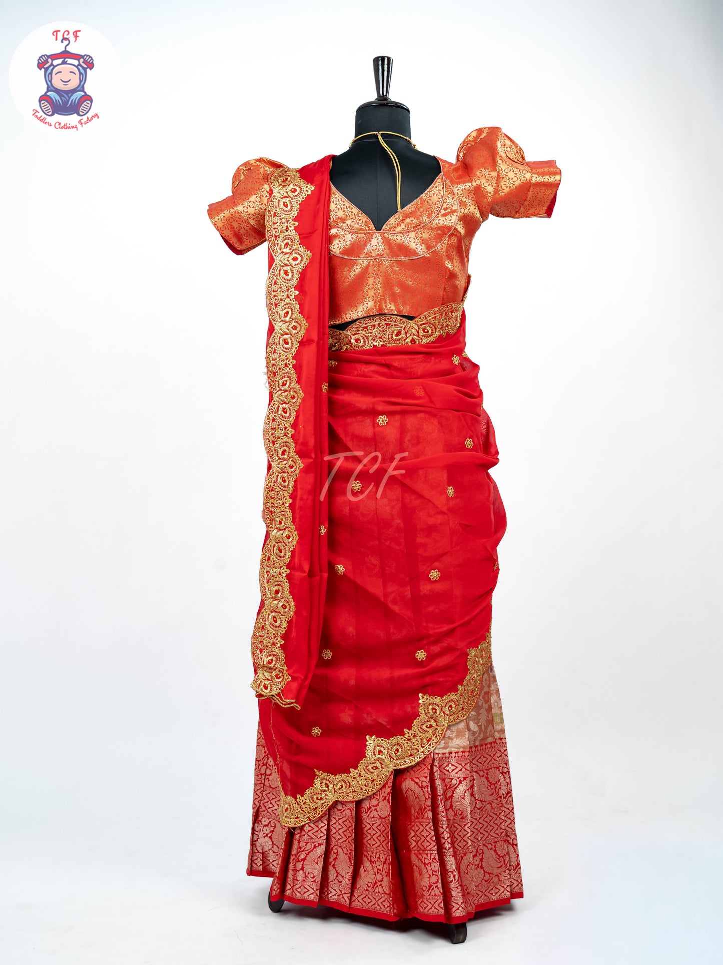 Red & Gold - Readymade Half Saree