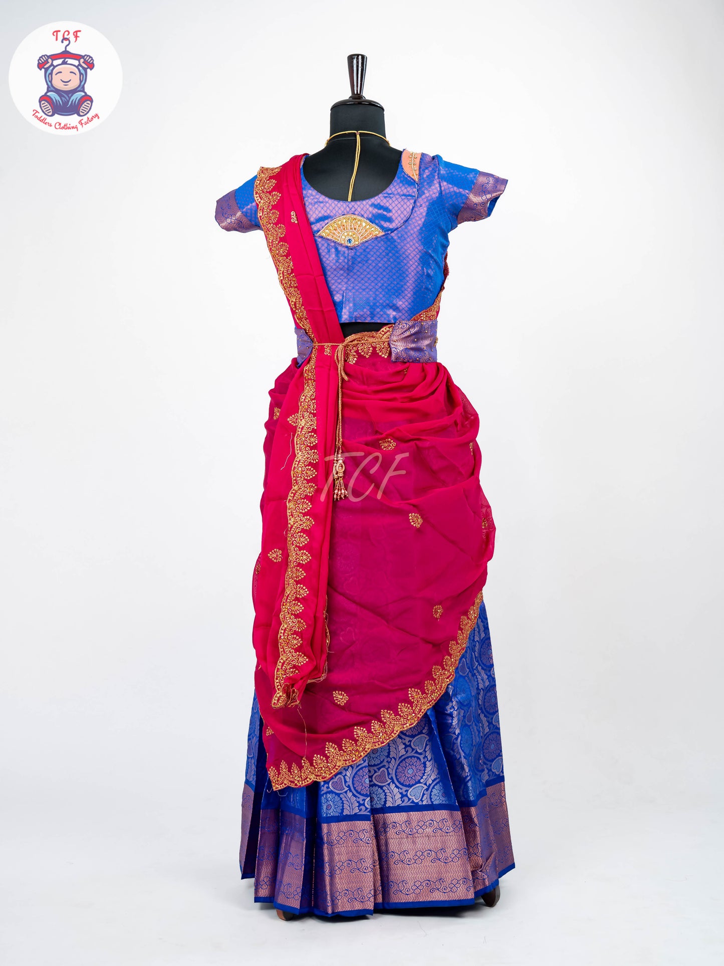 Blue & Pink - Readymade Half Saree