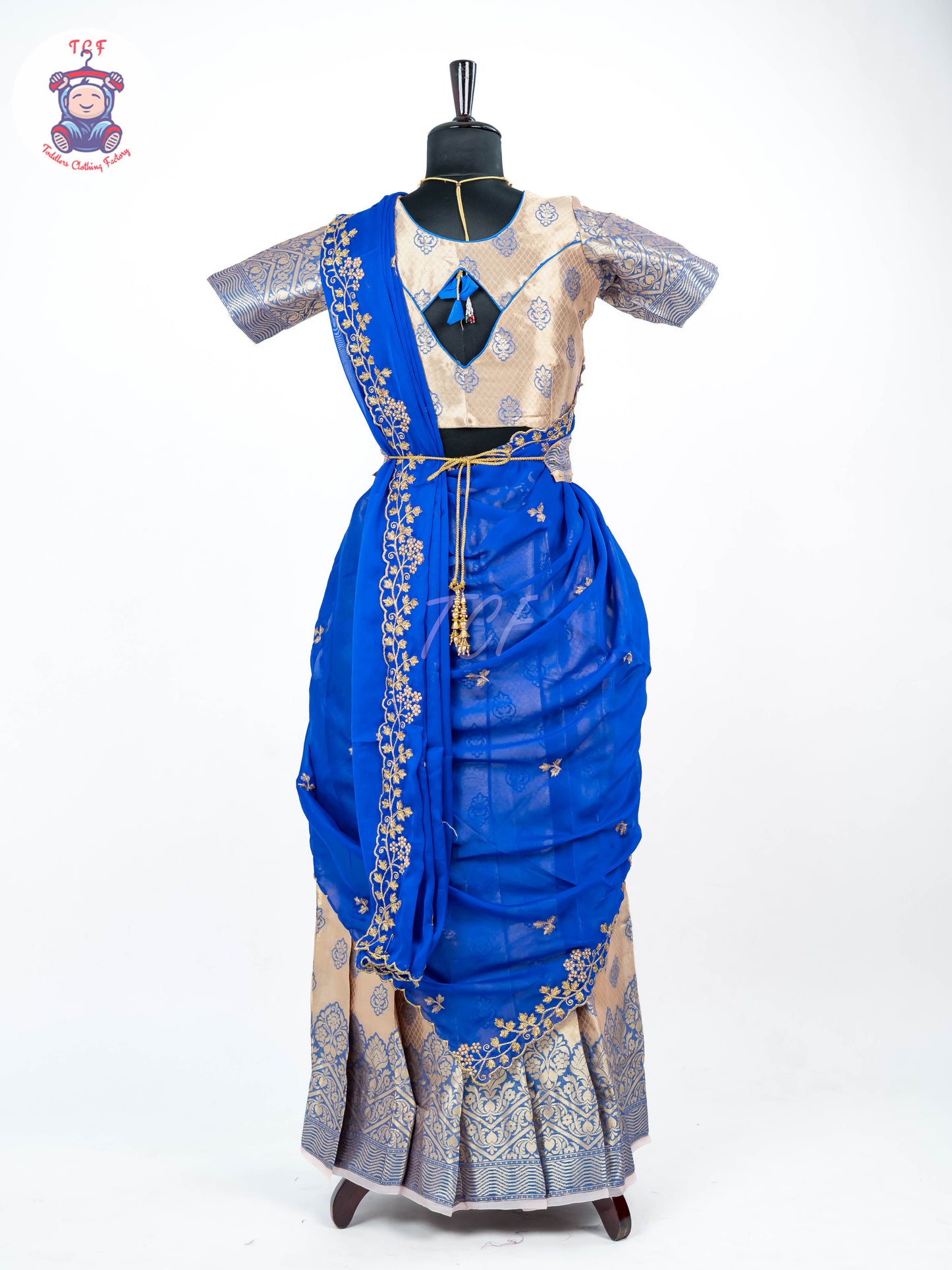Royal Blue & Gold - Adult Readymade Half Saree
