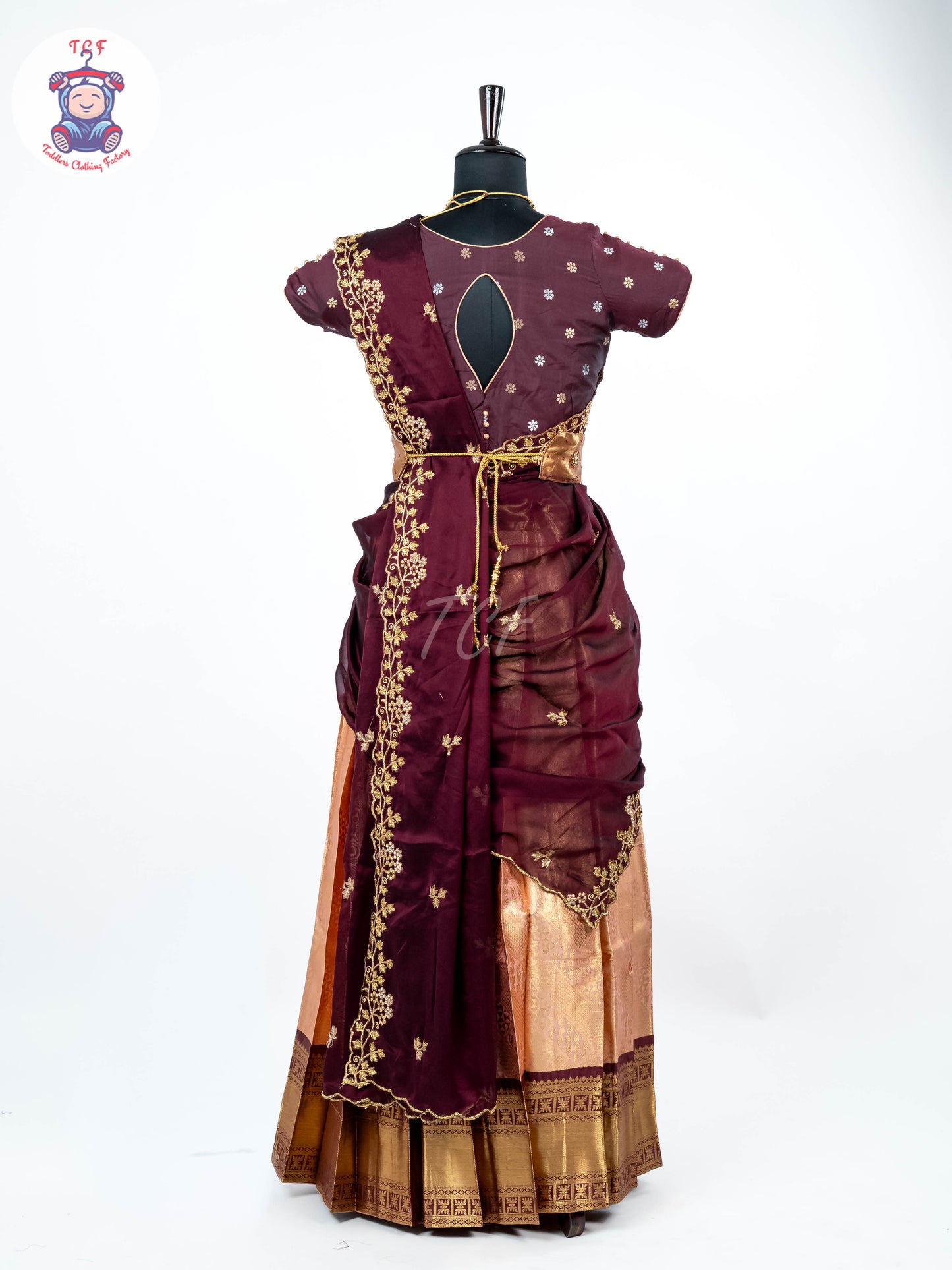Maroon & Gold - Adult Readymade Half Saree