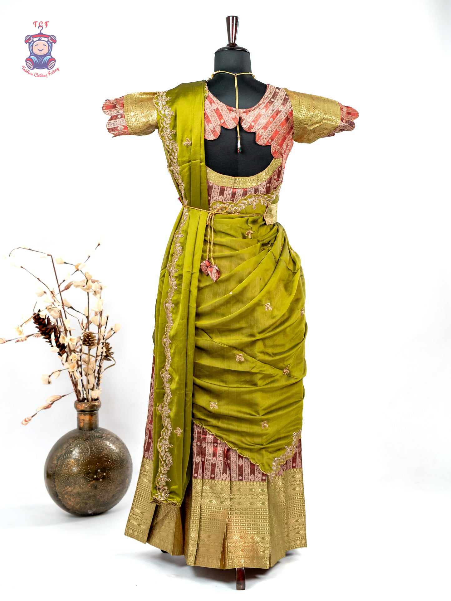Green & Maroon - Adult Readymade Half Saree