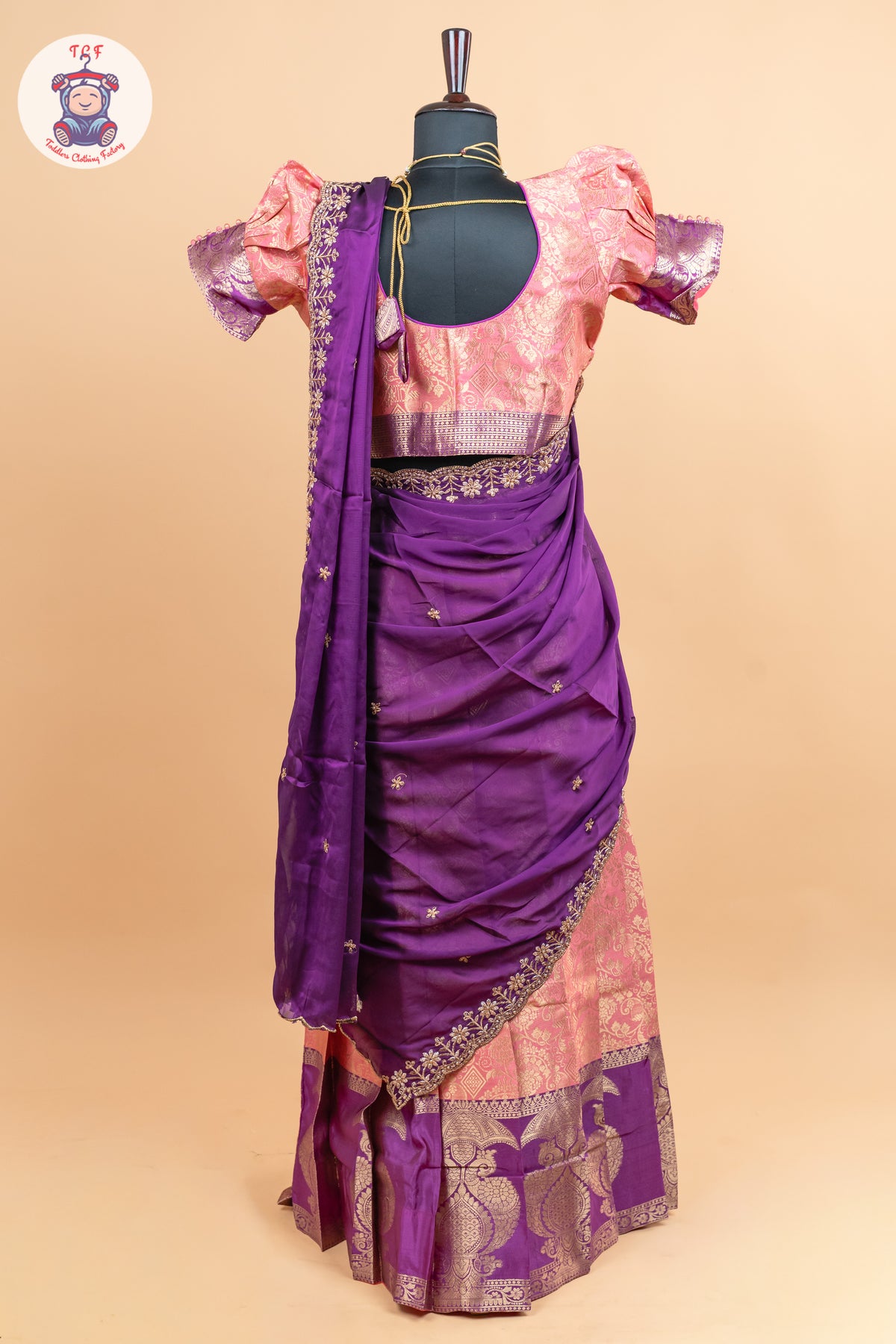 Violet & Orangish Pink - Adult Readymade Half Saree