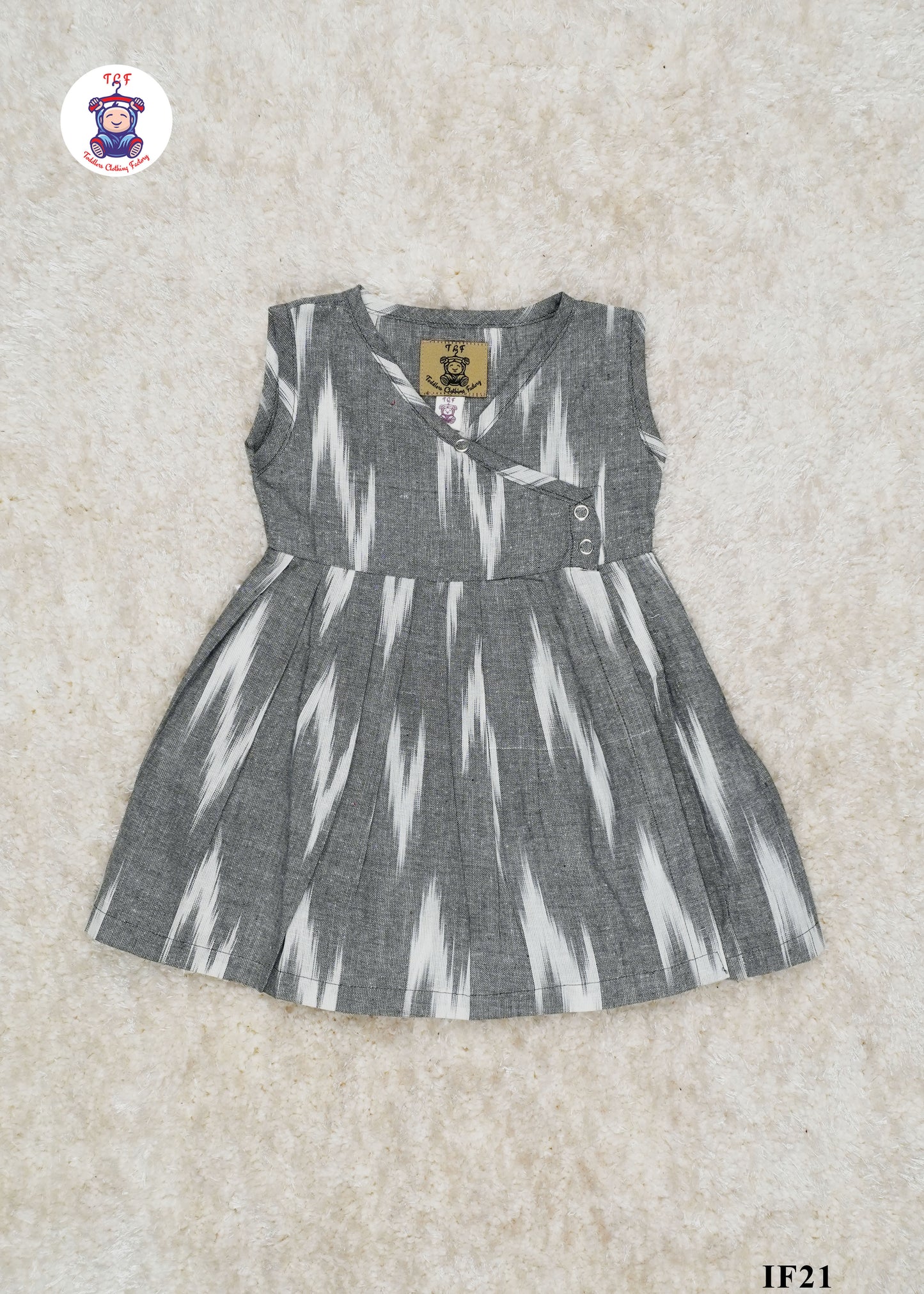 Grey - Girls Readymade Crossover Ikat Frocks