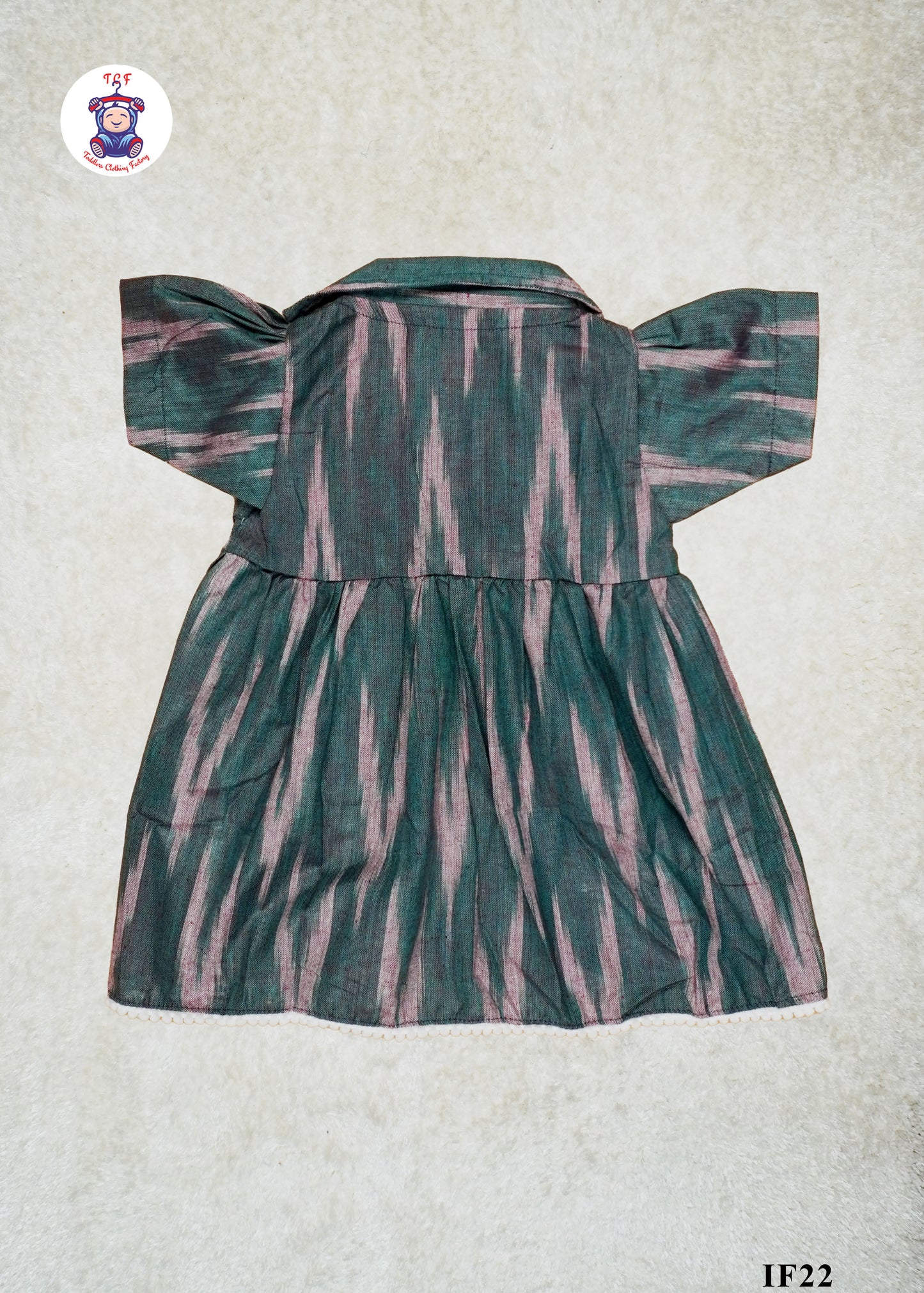 Green - Girls Readymade Collar Ikat Frocks