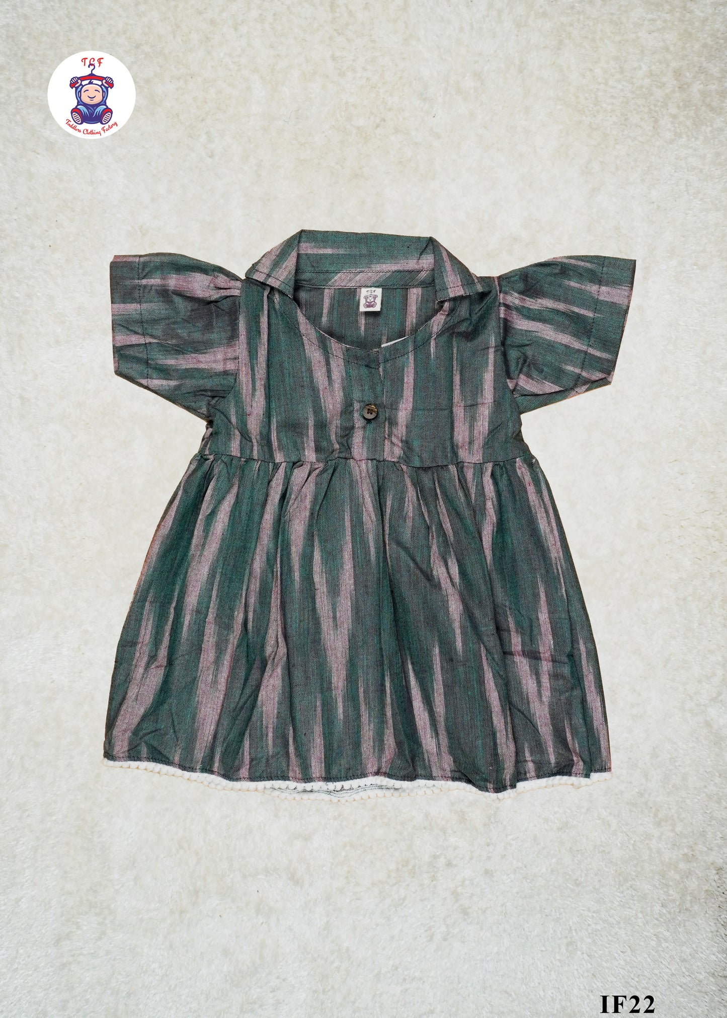 Green - Girls Readymade Collar Ikat Frocks