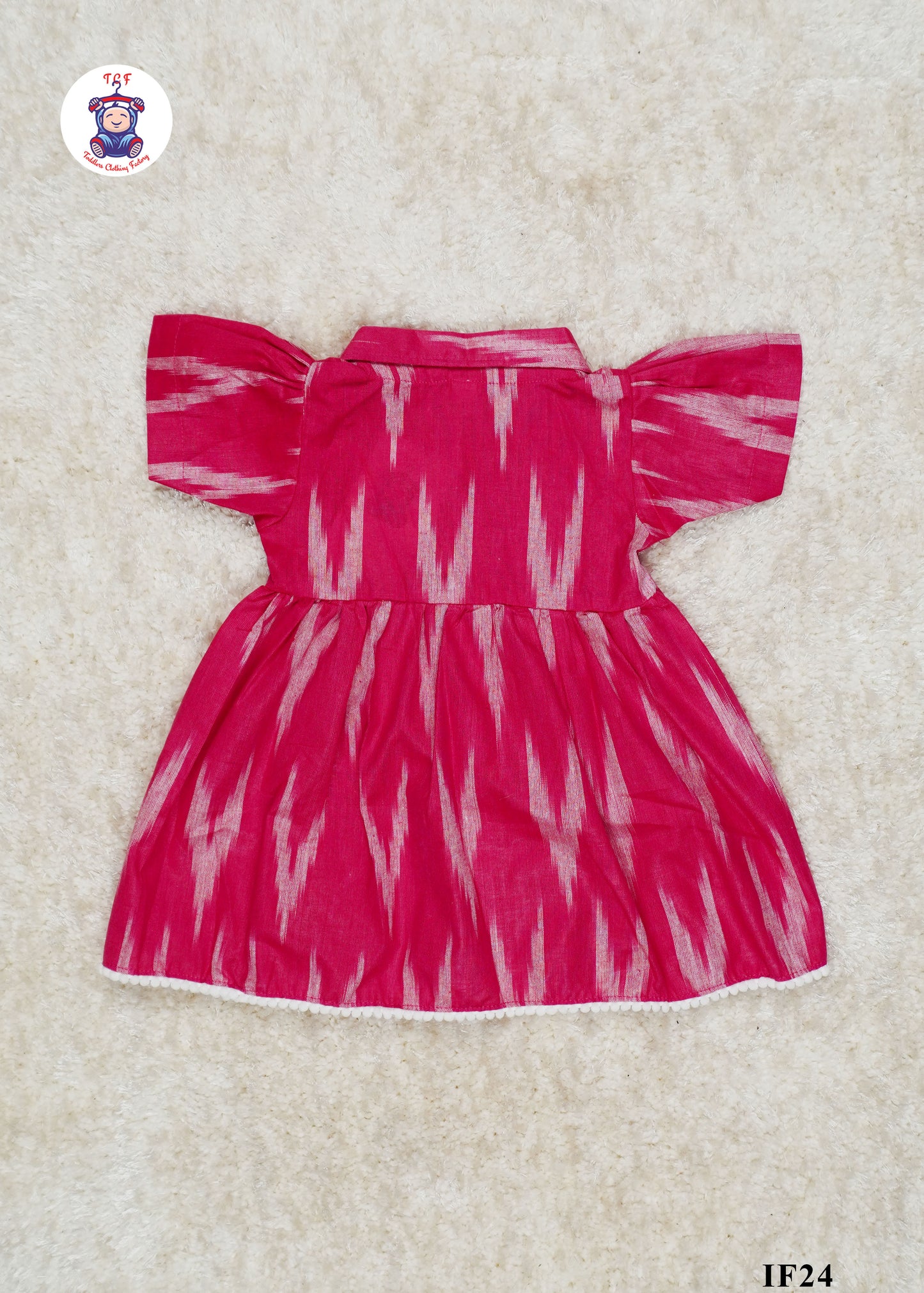 Pink - Girls Readymade Collar Ikat Frocks