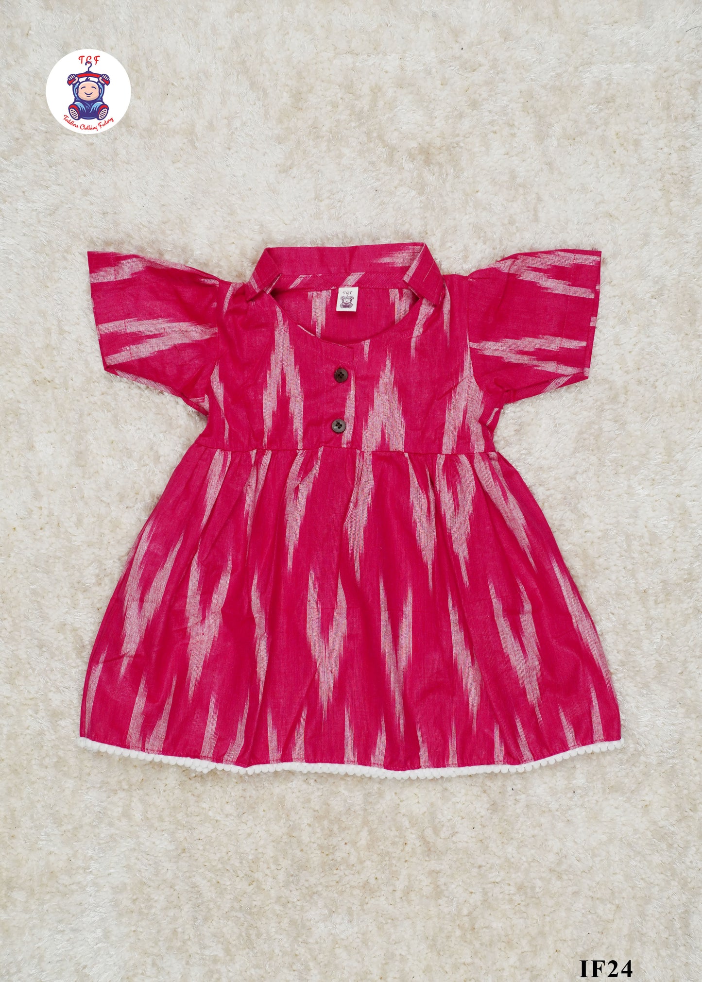 Pink - Girls Readymade Collar Ikat Frocks