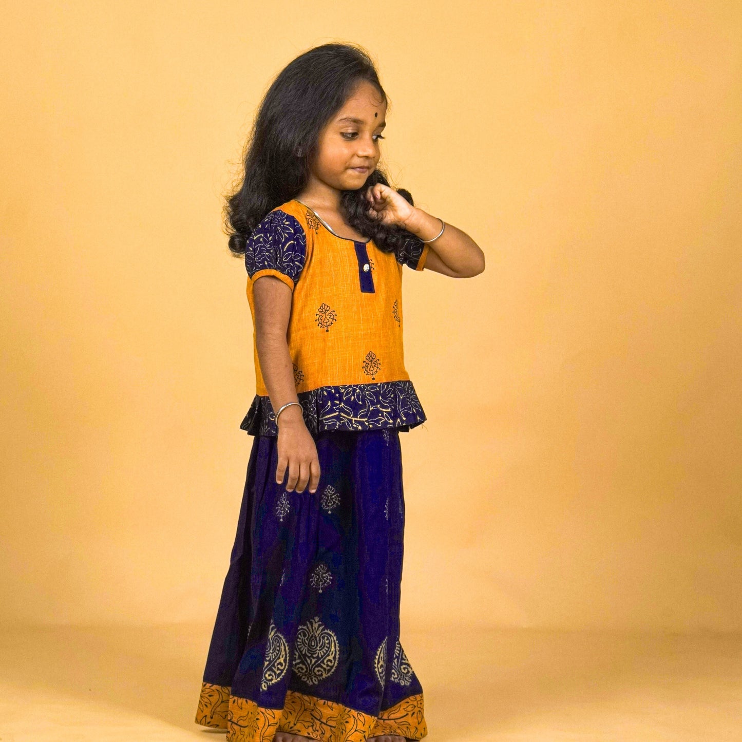 Orange & Navy Blue - Cotton Pavadai Sattai