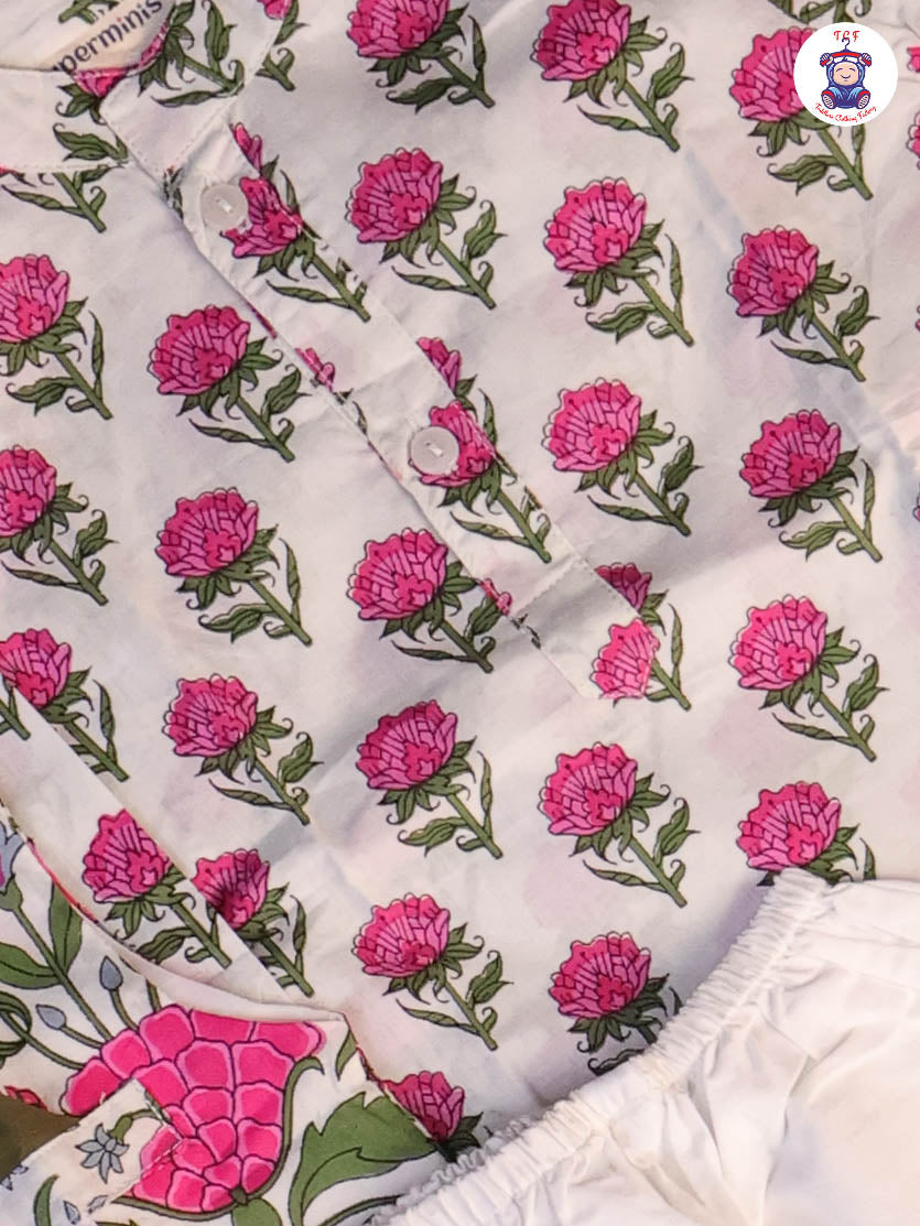 Pink & White - Floral Printed Boys Readymade Kurta Sets