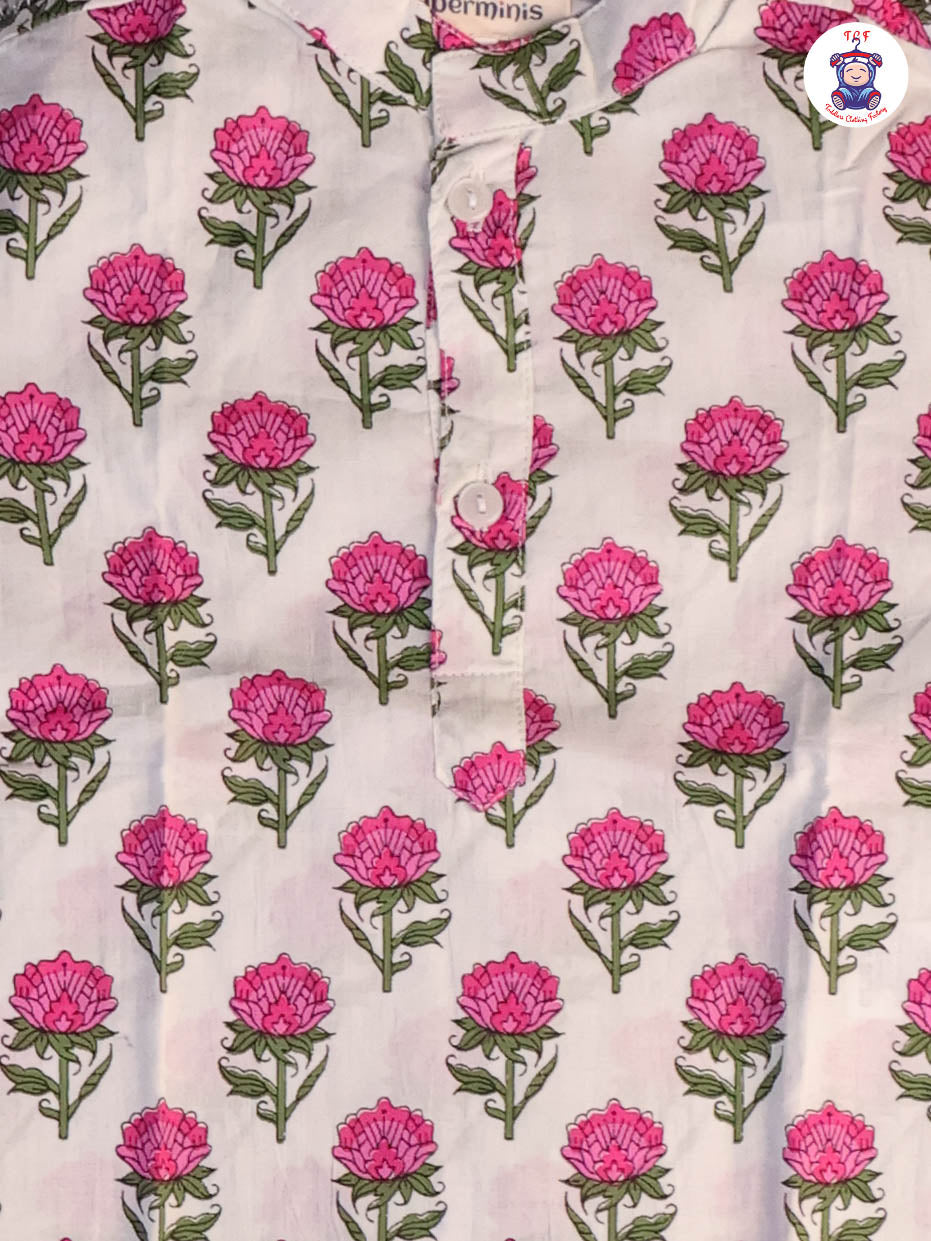 Pink & White - Floral Printed Boys Readymade Kurta Sets