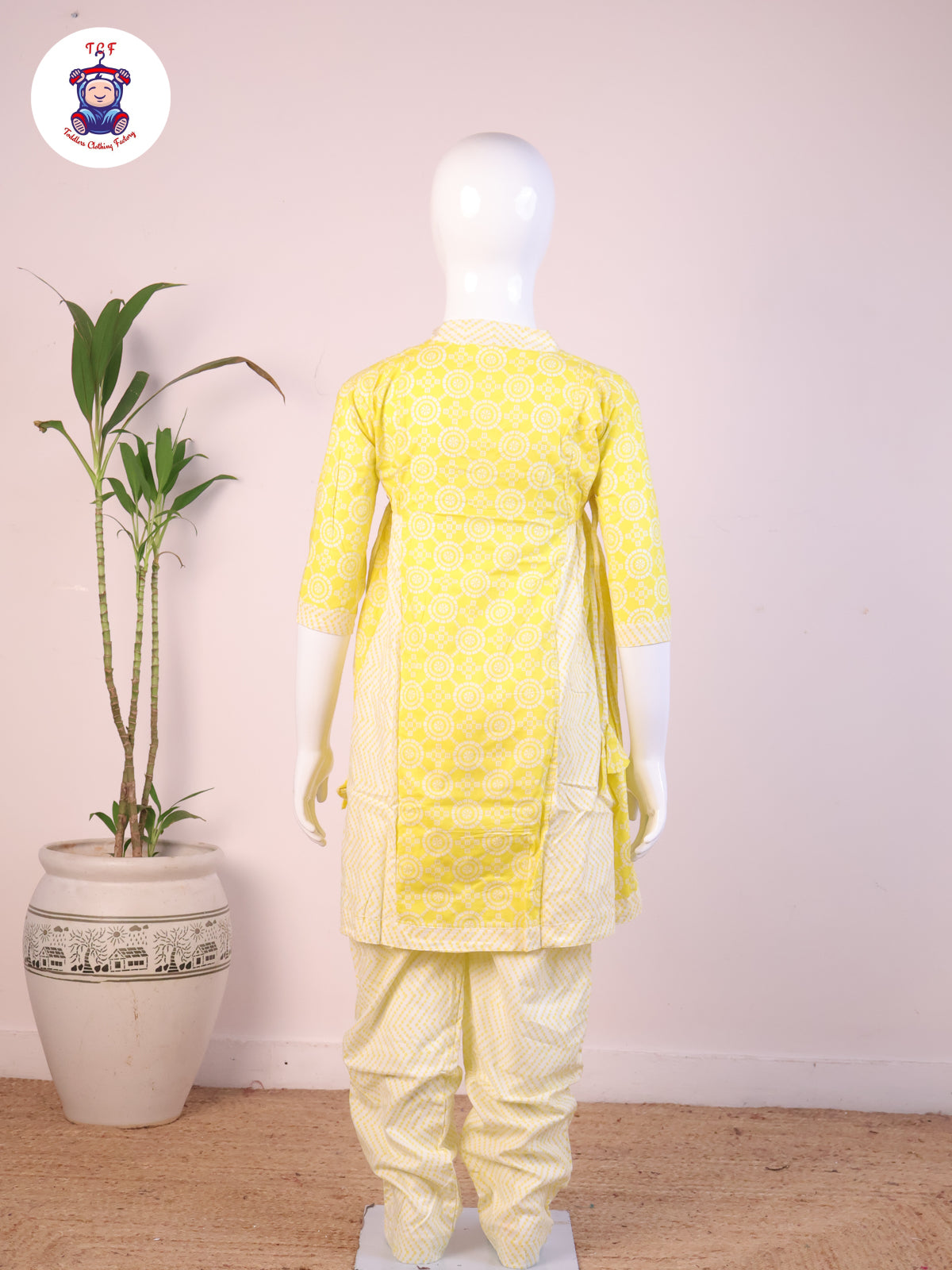 Yellow - Printed Umbrella Kurti Set