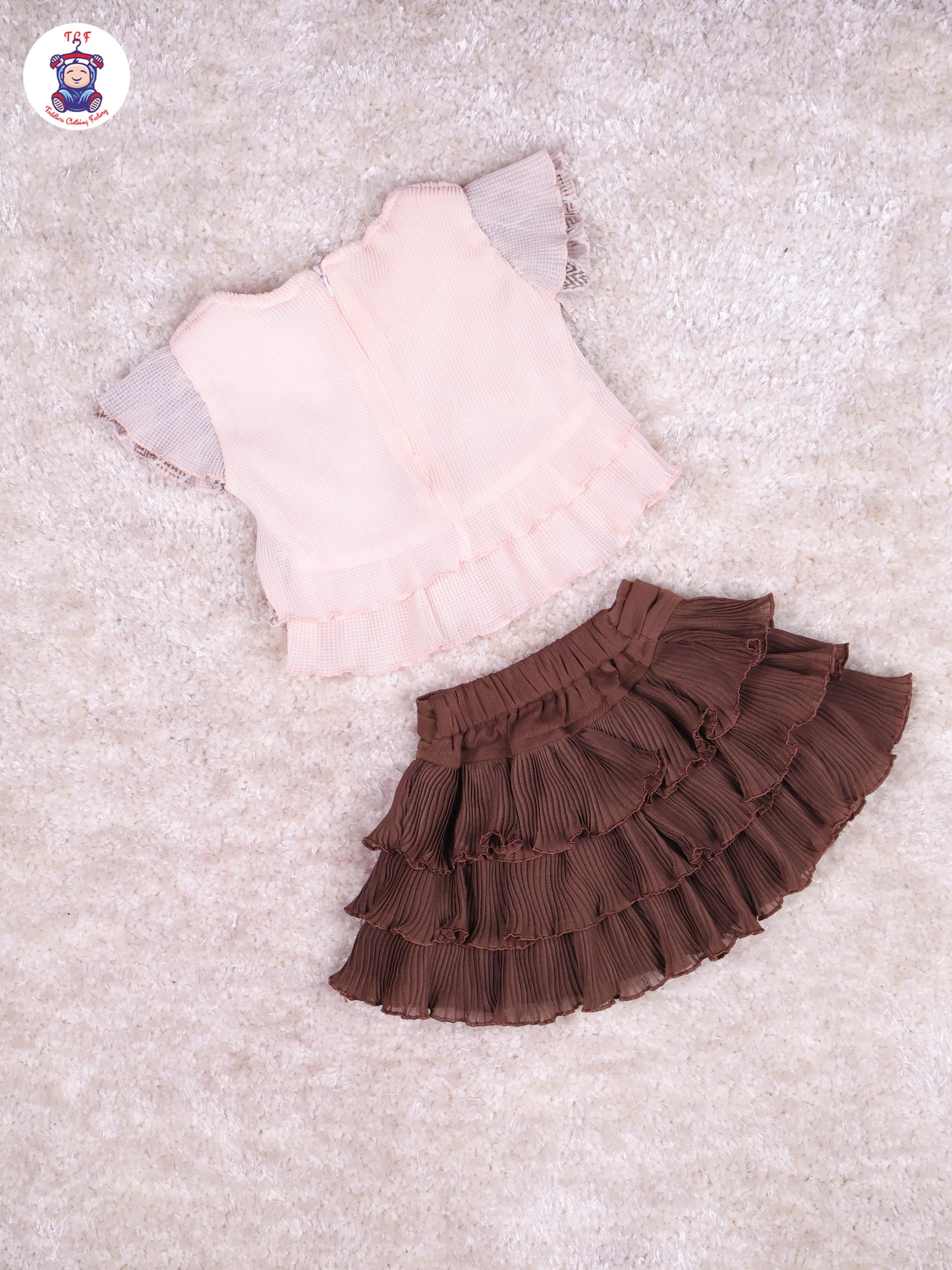 Peach & Brown - Girls Top & Mini Skirt